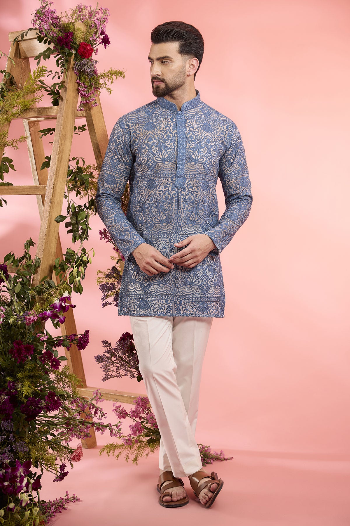 Blue Organza see through chikankari Short Kurta