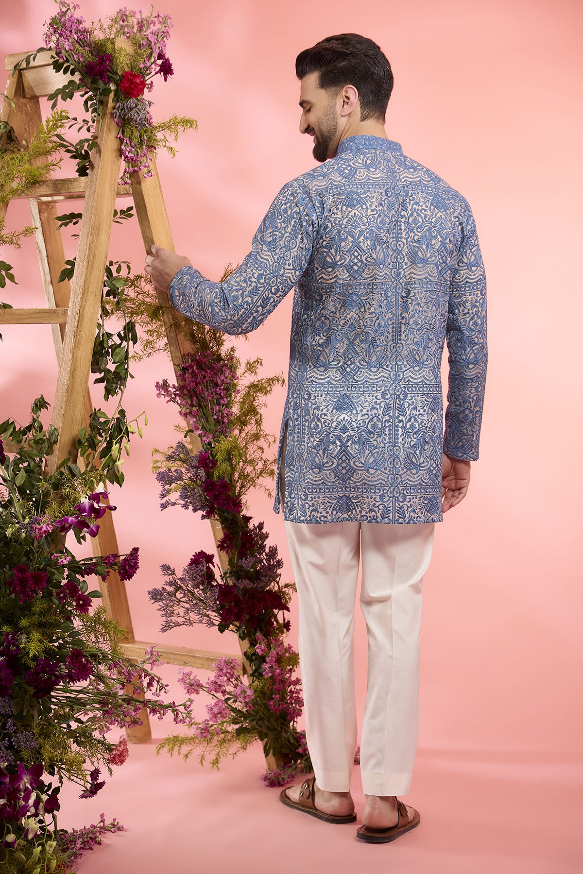 Blue Organza see through chikankari Short Kurta