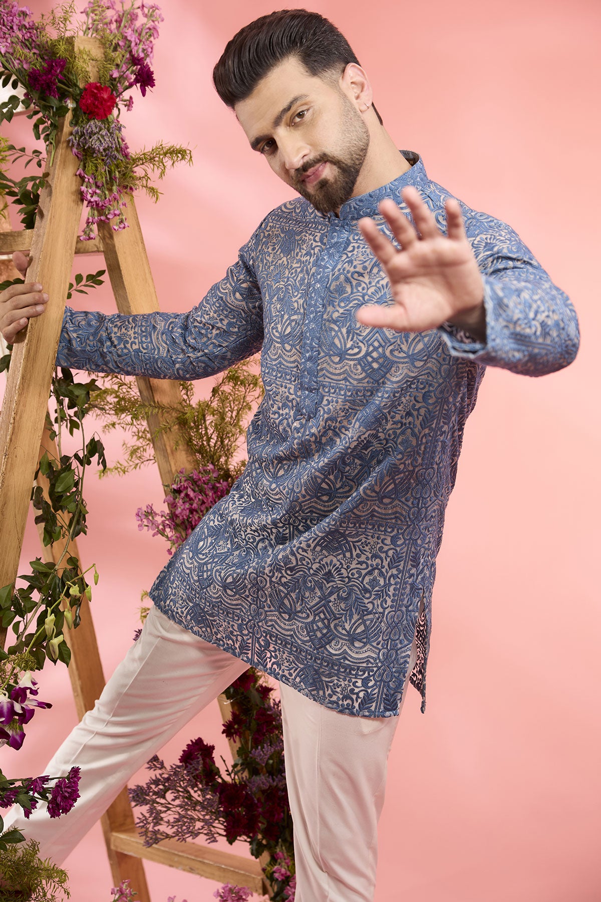 Blue Organza see through chikankari Short Kurta