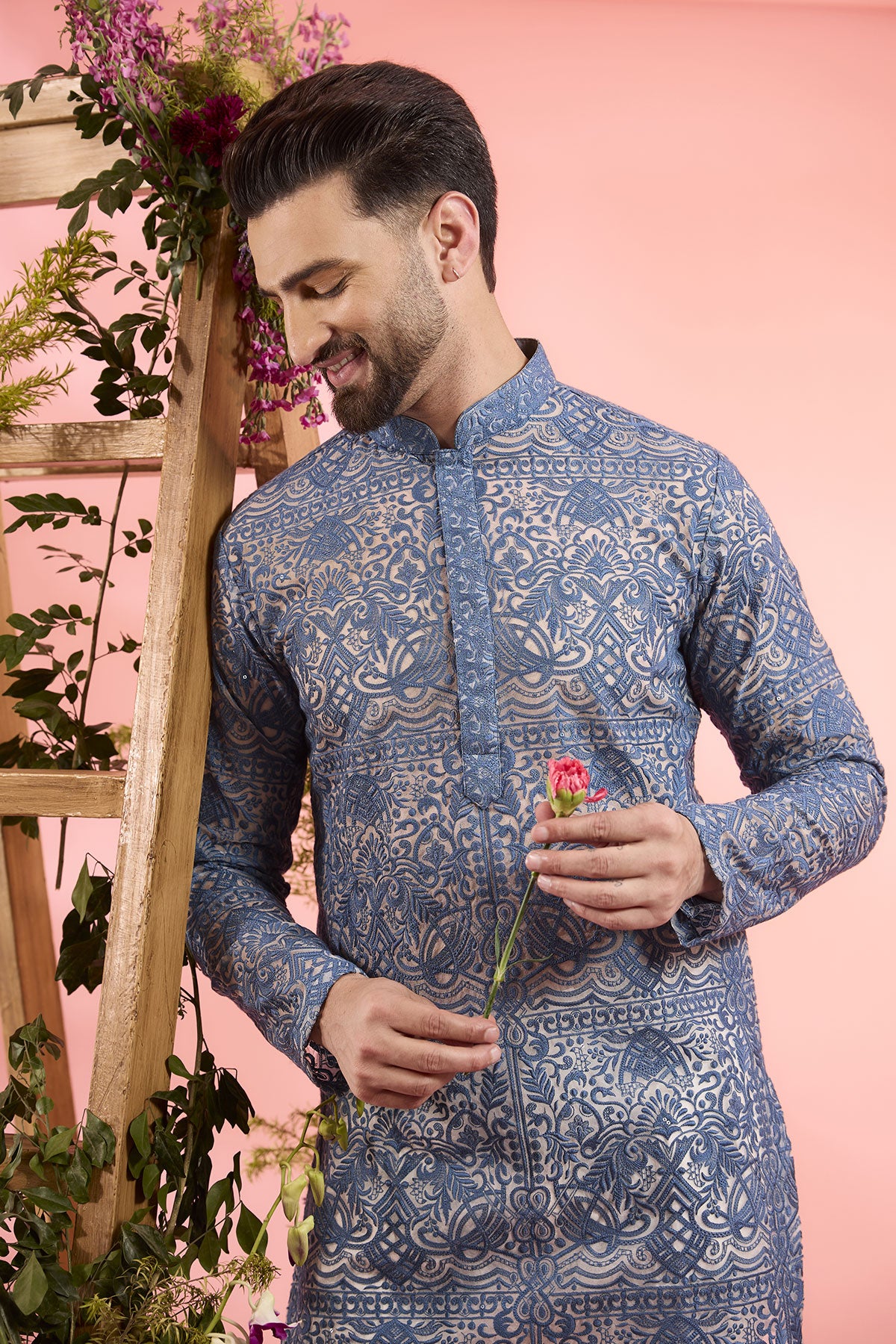 Blue Organza see through chikankari Short Kurta