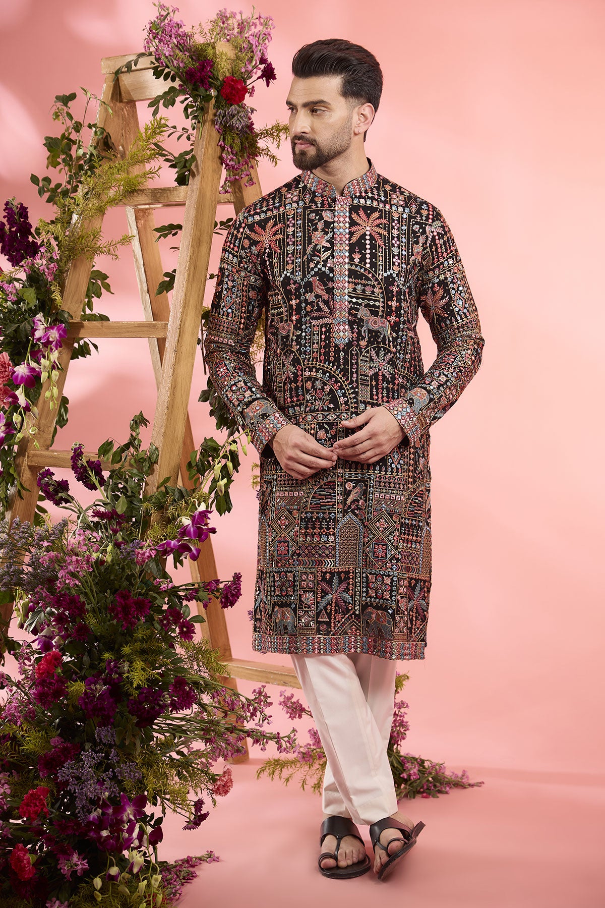 Black Georgette Mirror Work Chikankari Kurta