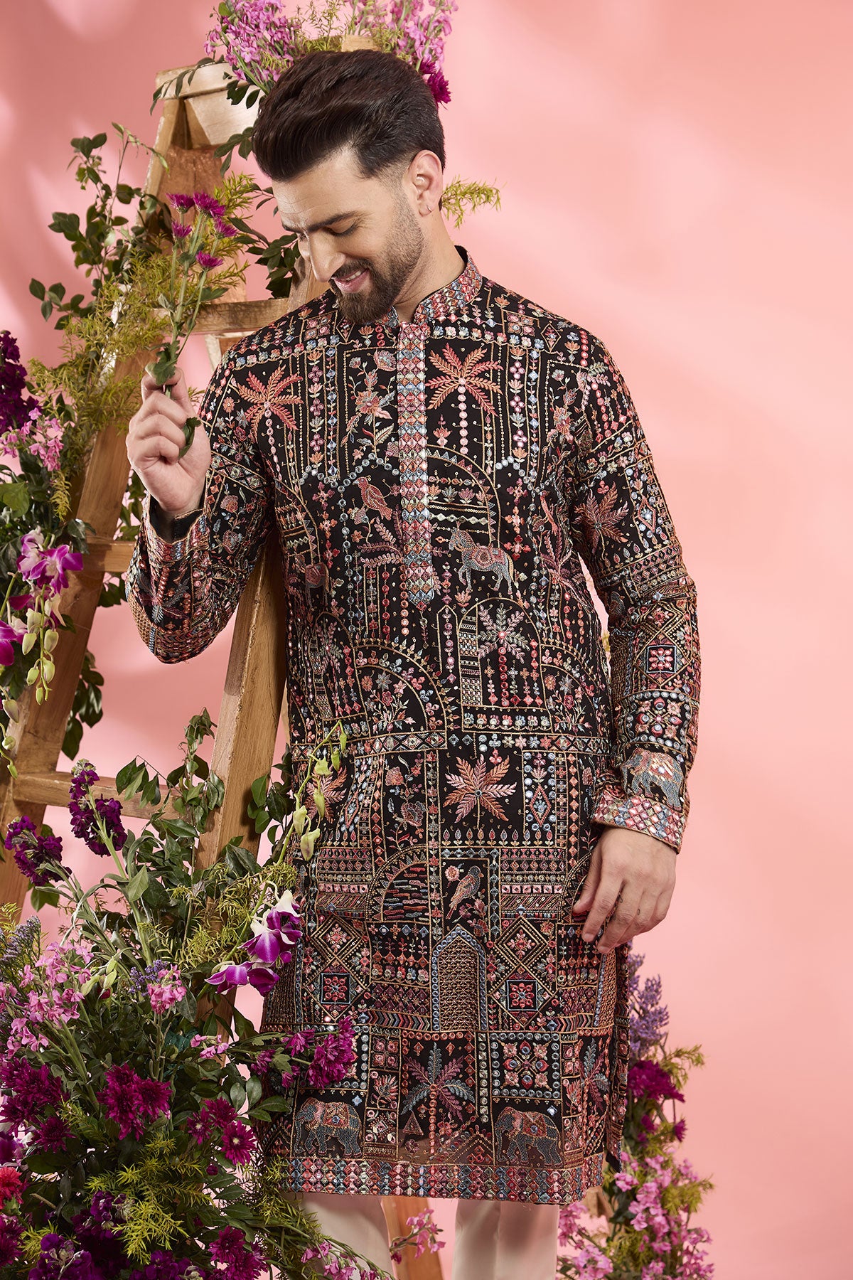 Black Georgette Mirror Work Chikankari Kurta