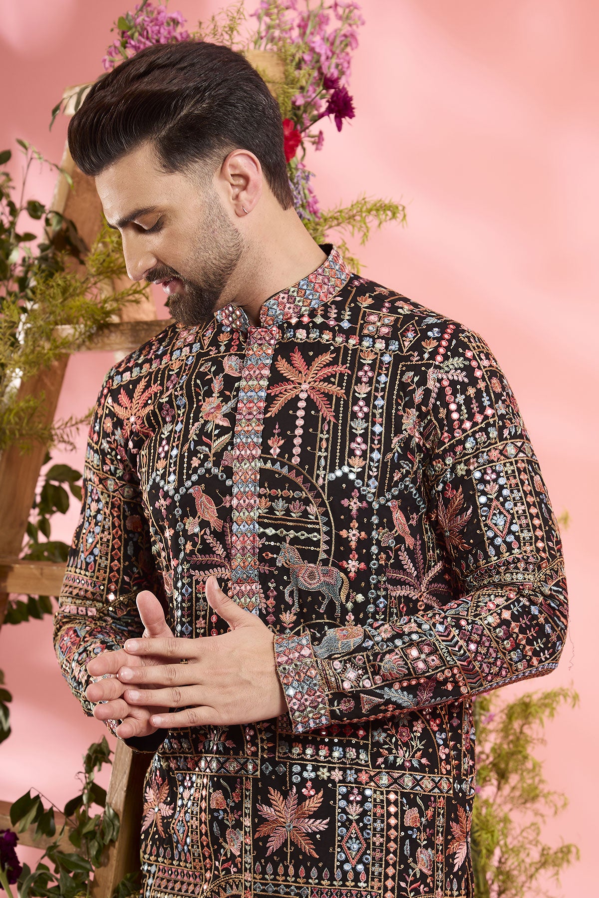 Black Georgette Mirror Work Chikankari Kurta