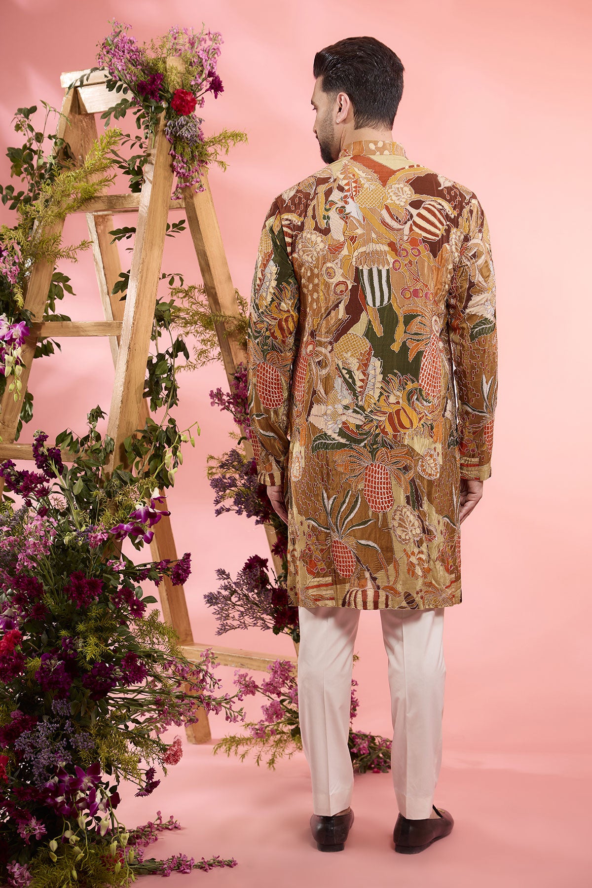 Peach Crepe Silk Embroidered Kurta