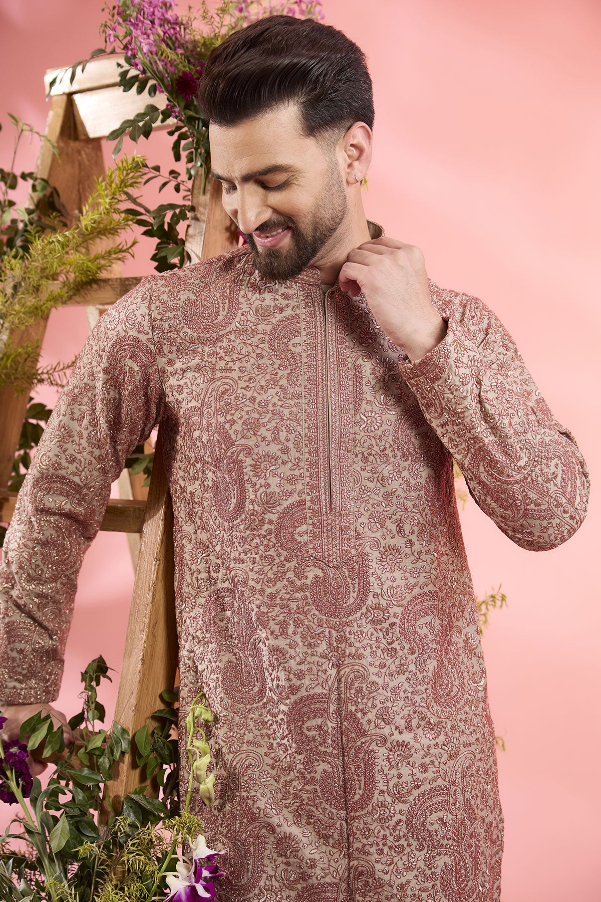 Grey Chanderi Silk Embroidered Chikankari Kurta