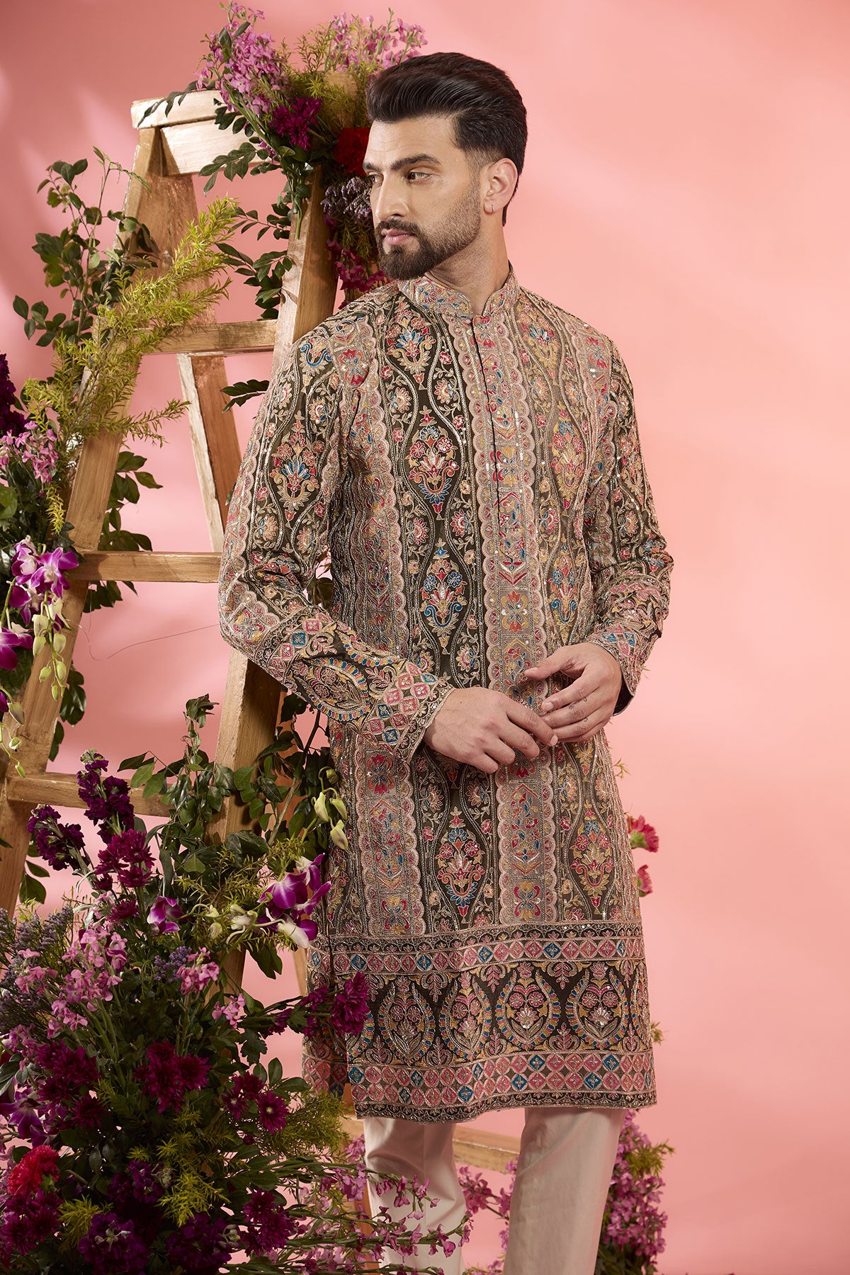 Green Crepe Floral Embroidered Chikankari Kurta