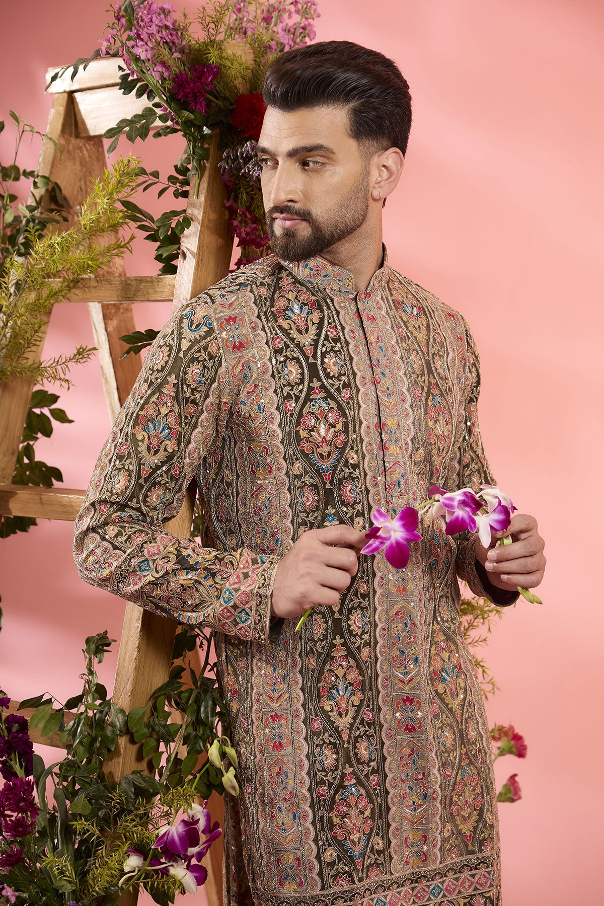 Green Crepe Floral Embroidered Chikankari Kurta