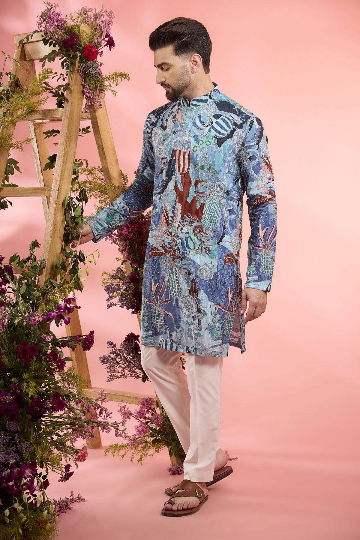 Ice Blue Crepe Silk Zari Work Kurta