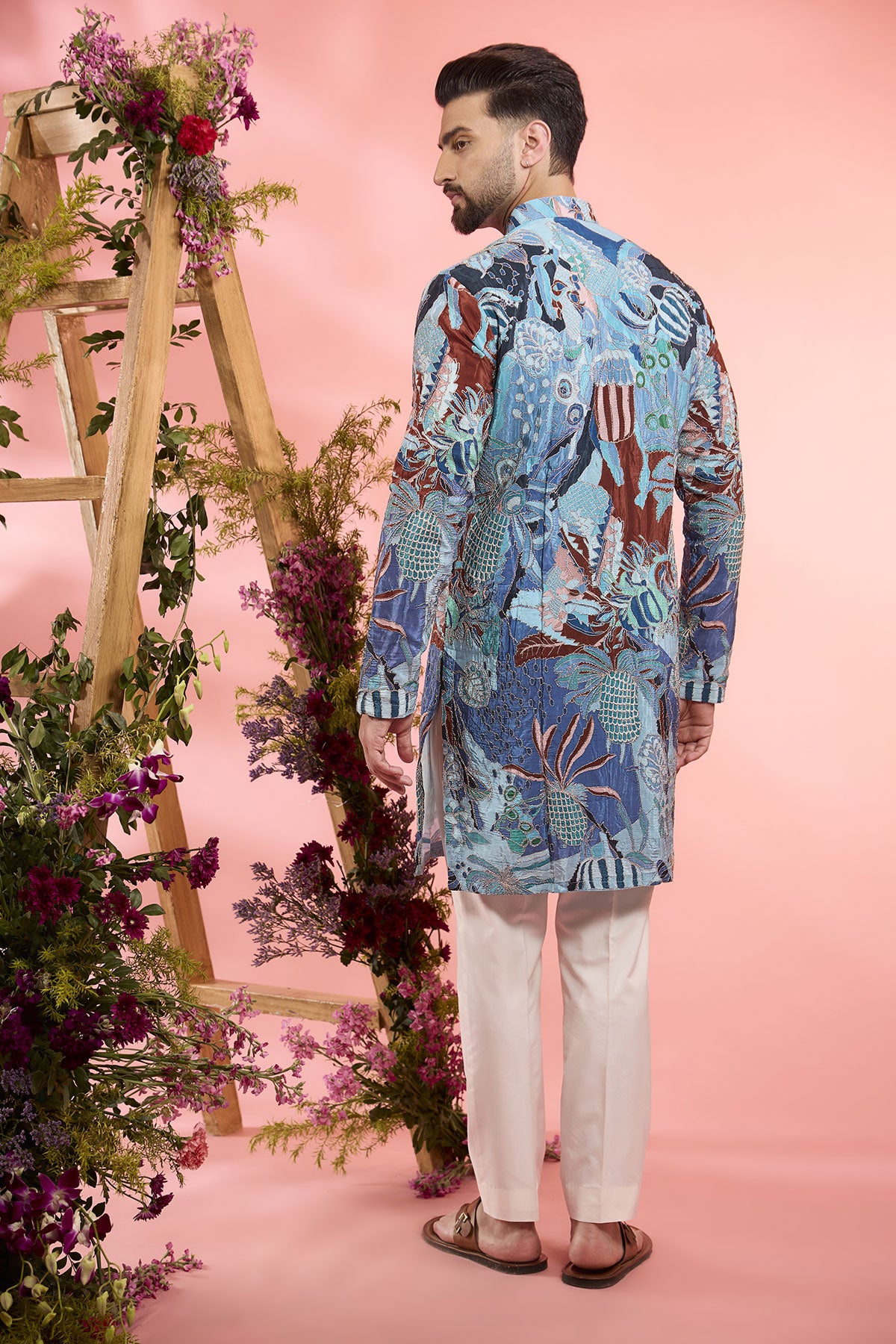 Ice Blue Crepe Silk Zari Work Kurta