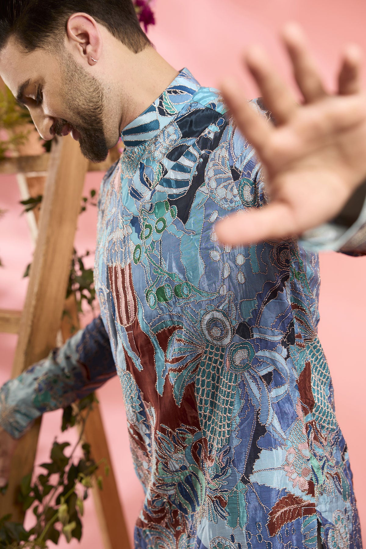 Ice Blue Crepe Silk Zari Work Kurta