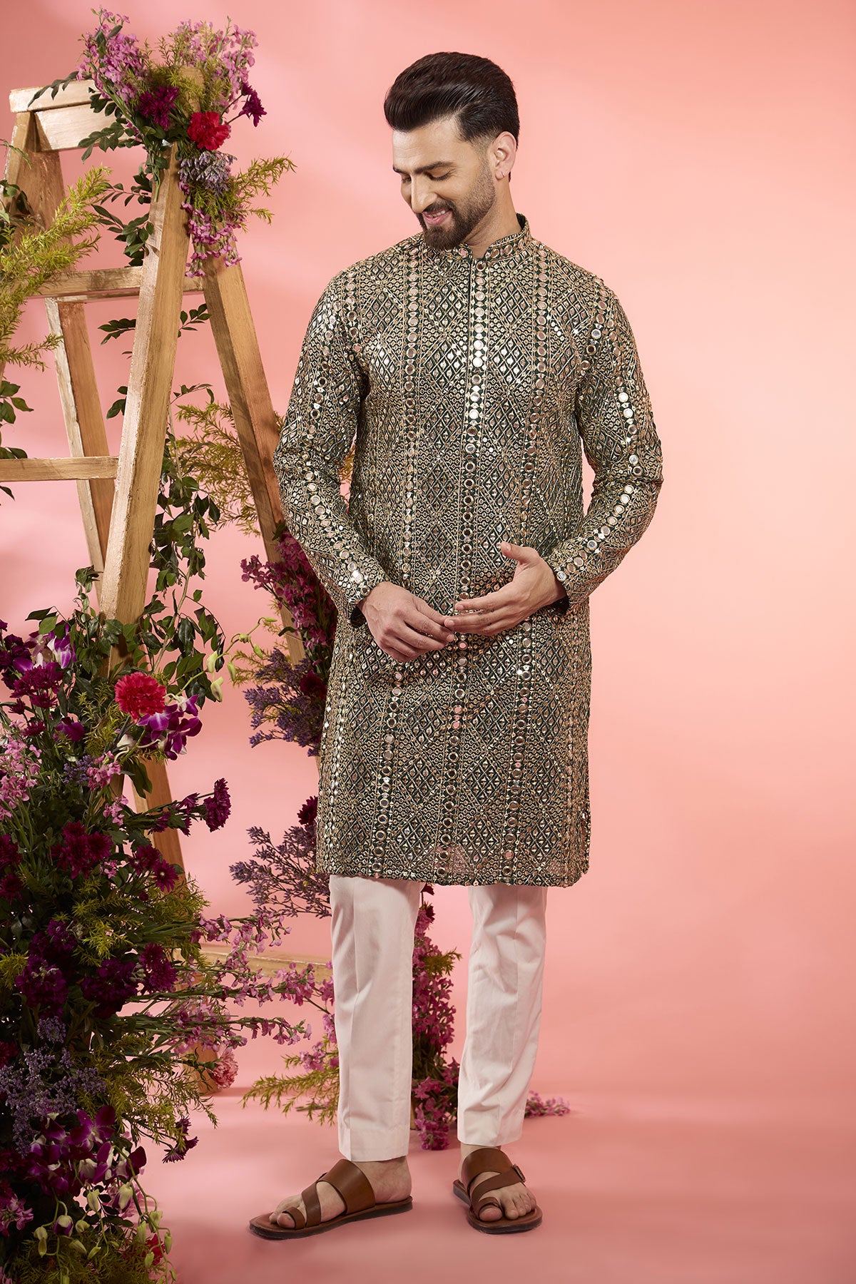 Green Georgette Mirror Work Kurta