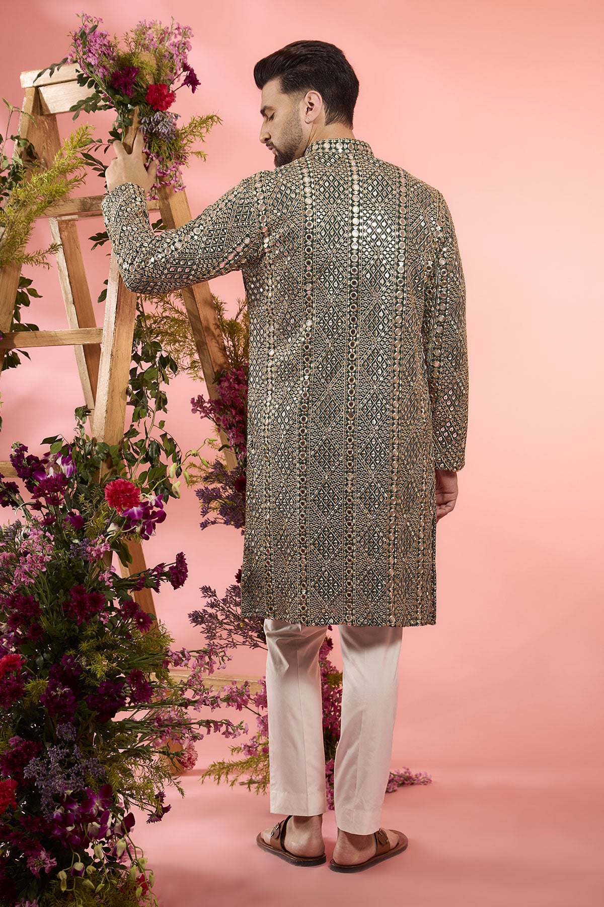Green Georgette Mirror Work Kurta