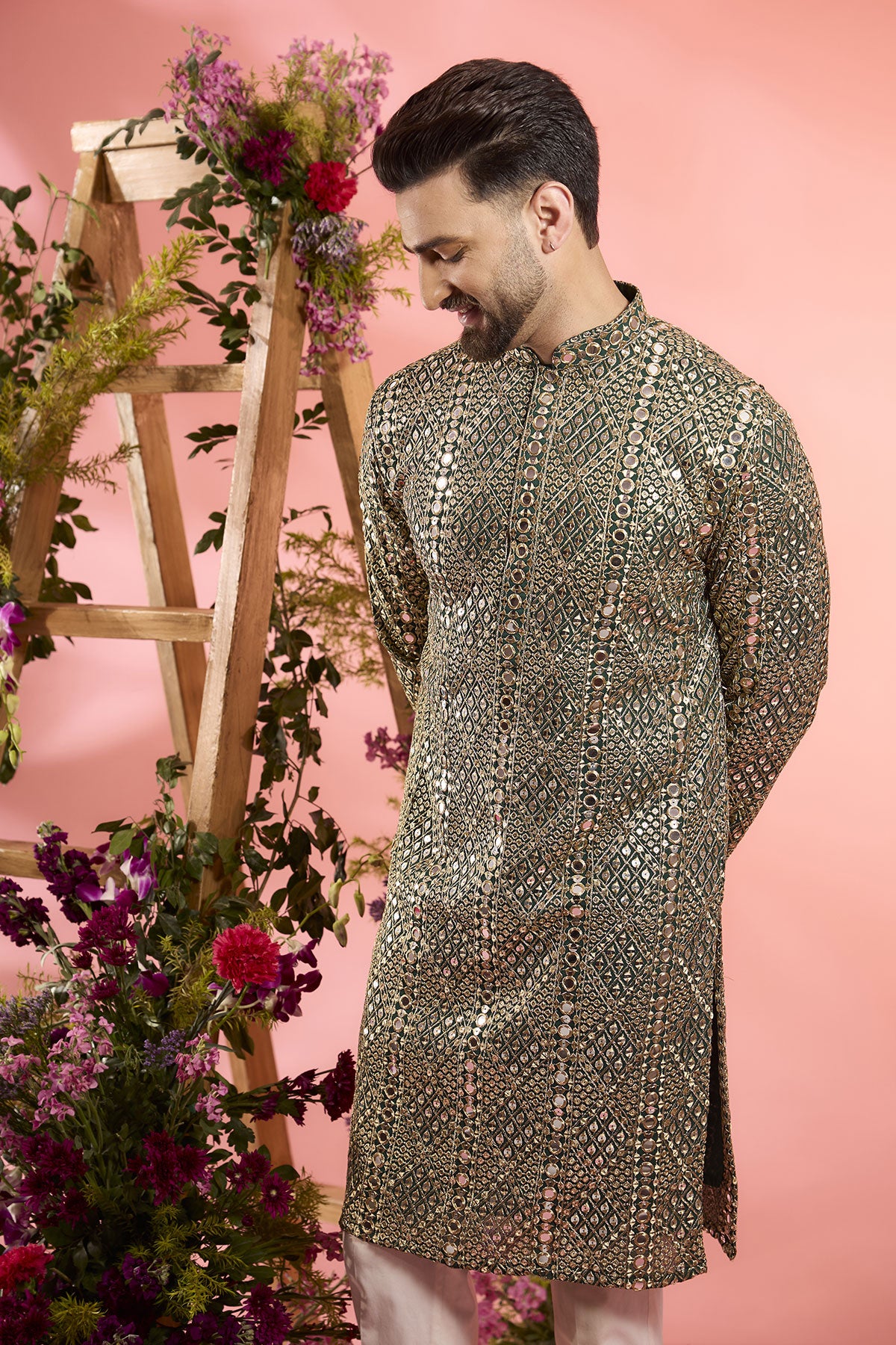 Green Georgette Mirror Work Kurta