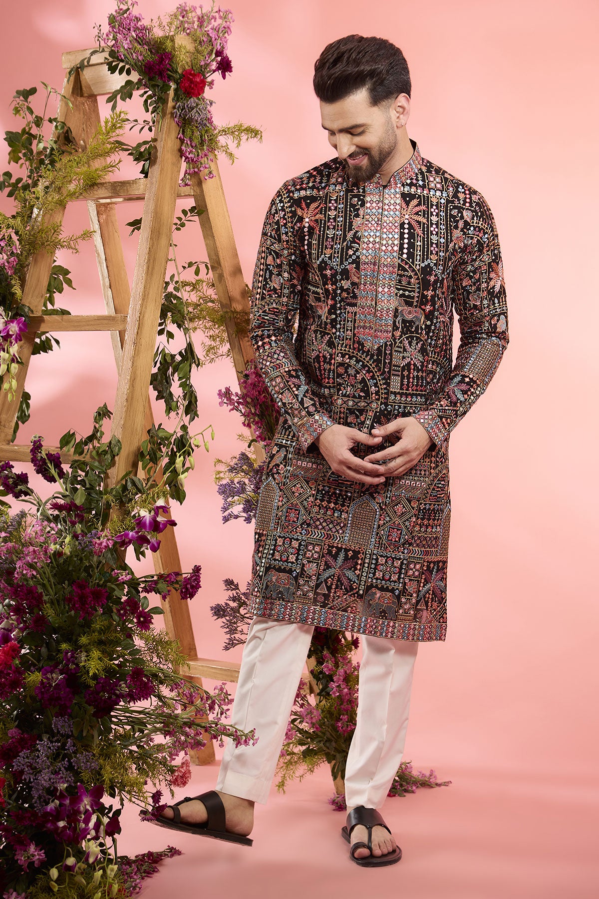 Black Georgette Mirror Work Kurta