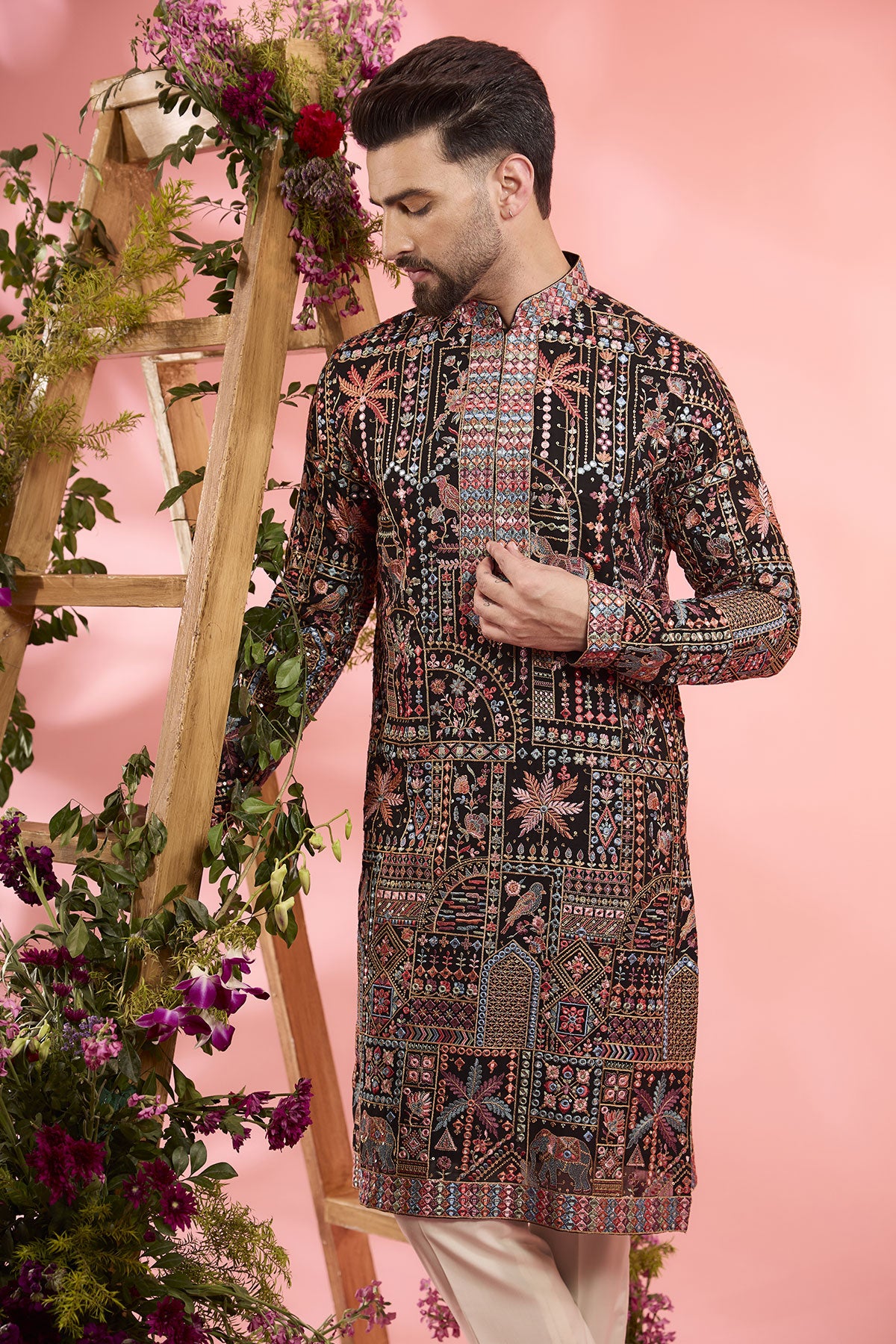 Black Georgette Mirror Work Kurta