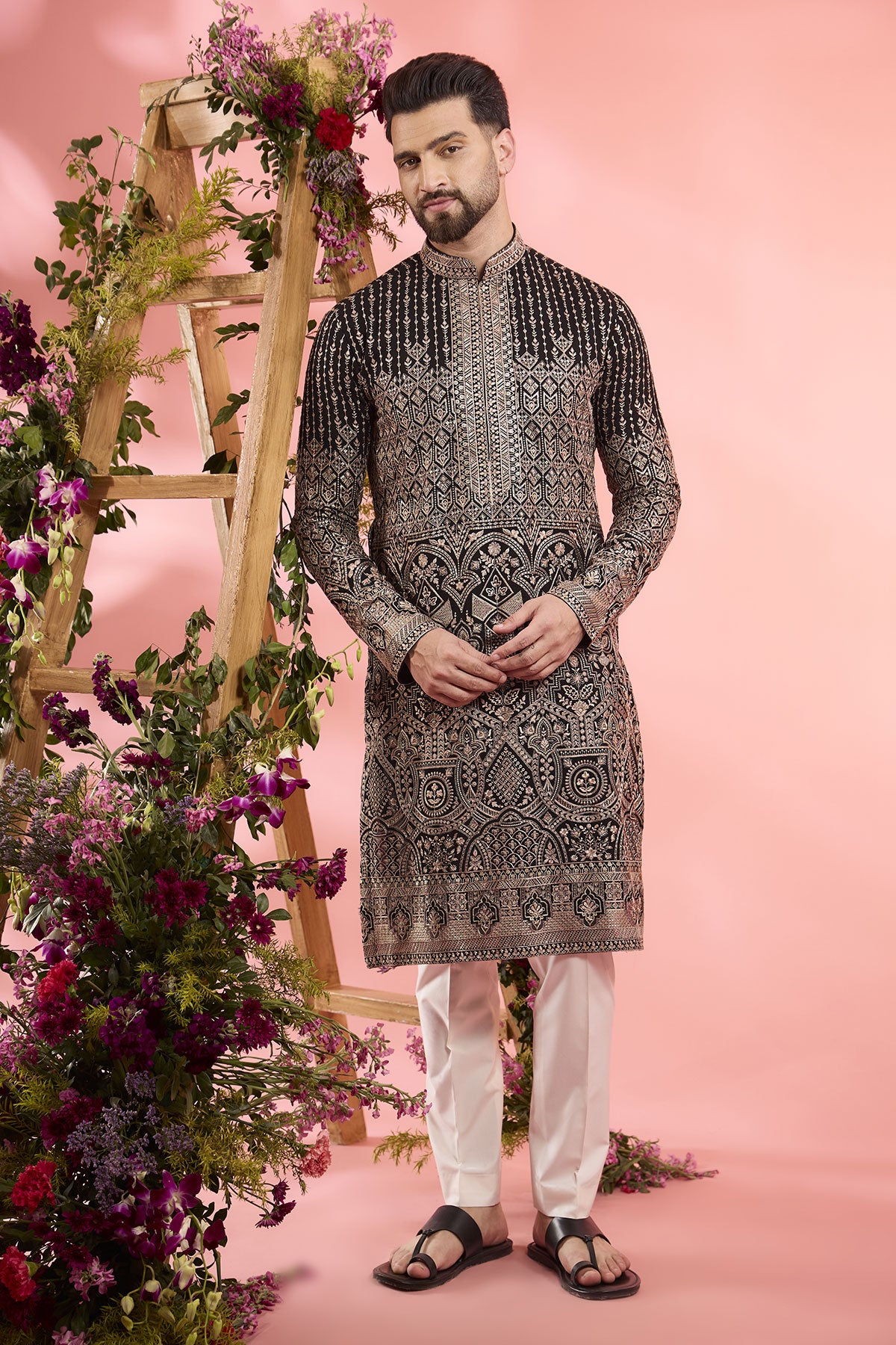 Black Georgette Sequins Work Chikankari Kurta