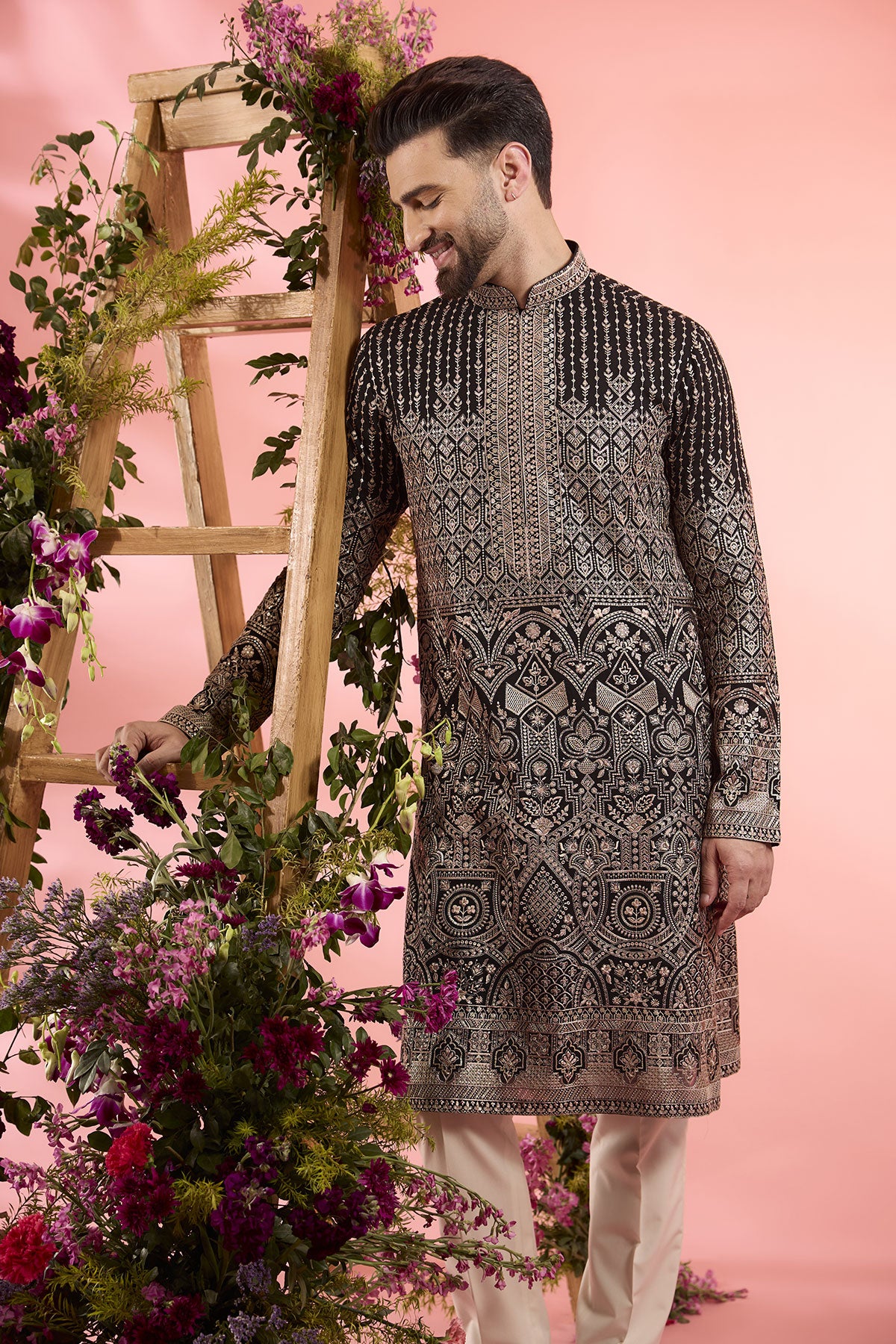 Black Georgette Sequins Work Chikankari Kurta