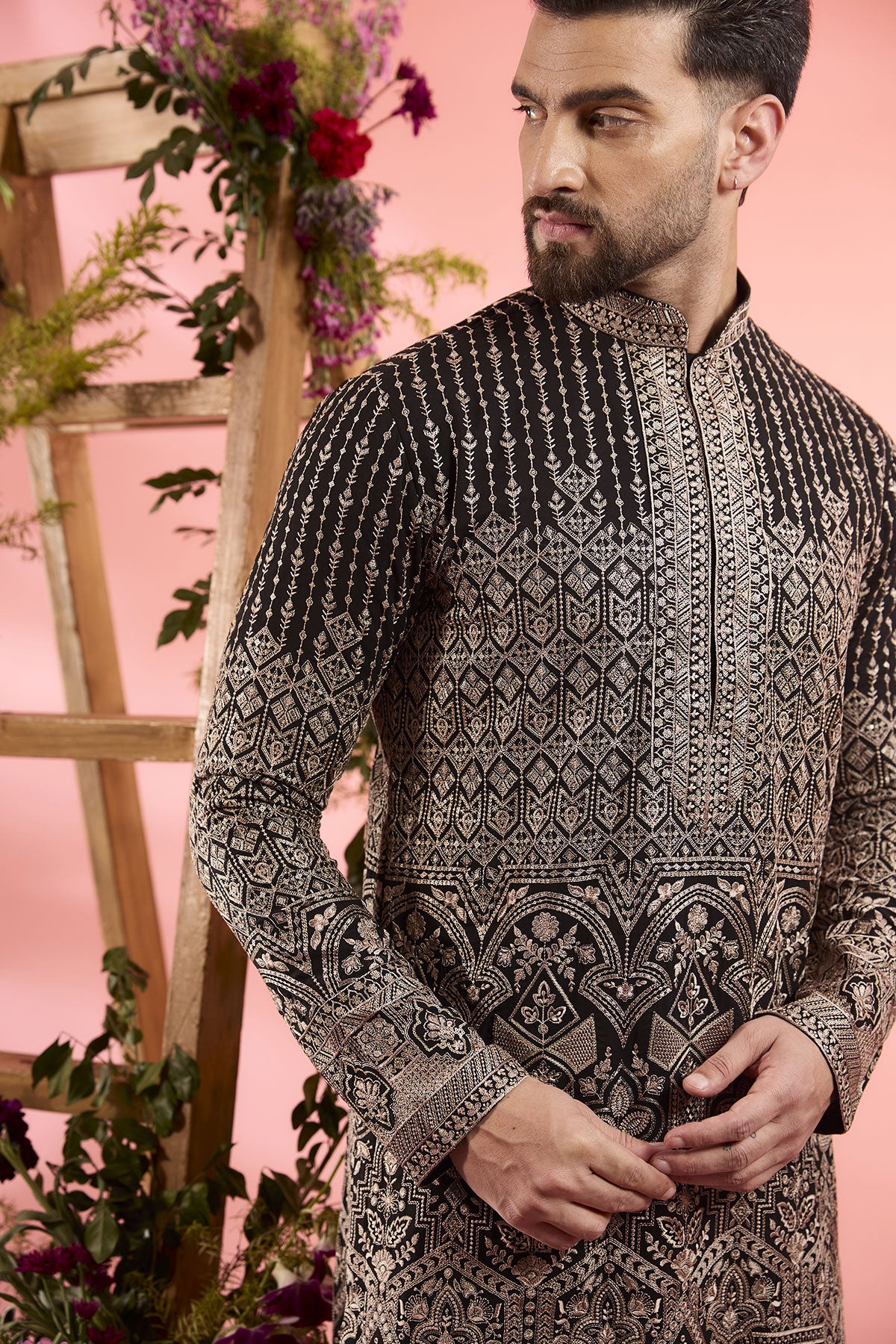 Black Georgette Sequins Work Chikankari Kurta