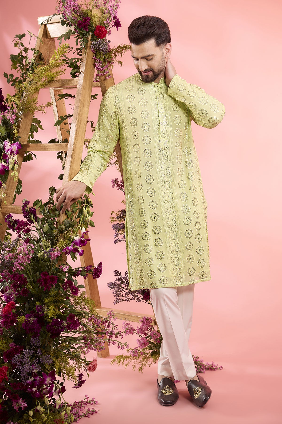 Yellow Georgette Sequins Work Chikankari Kurta