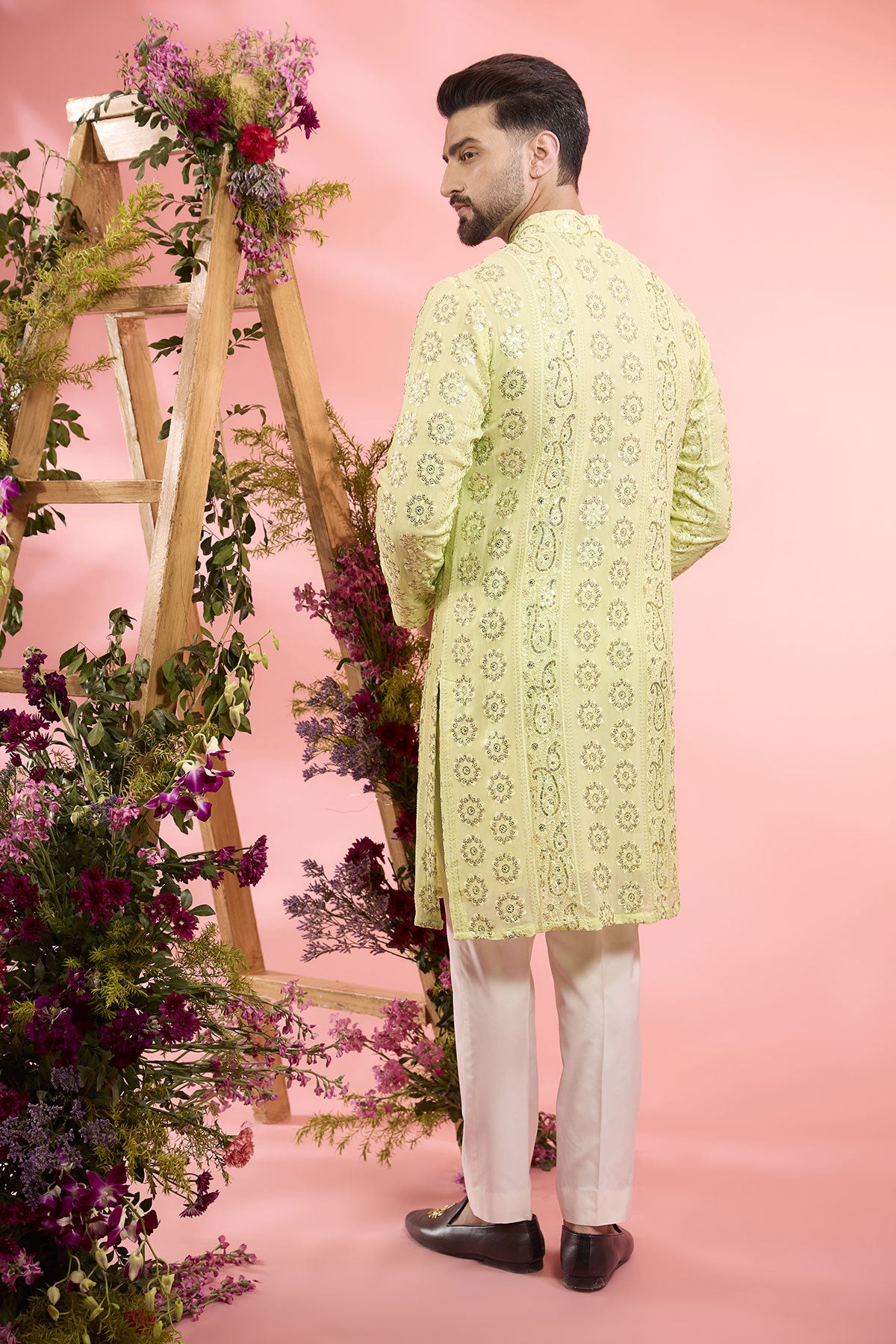 Yellow Georgette Sequins Work Chikankari Kurta