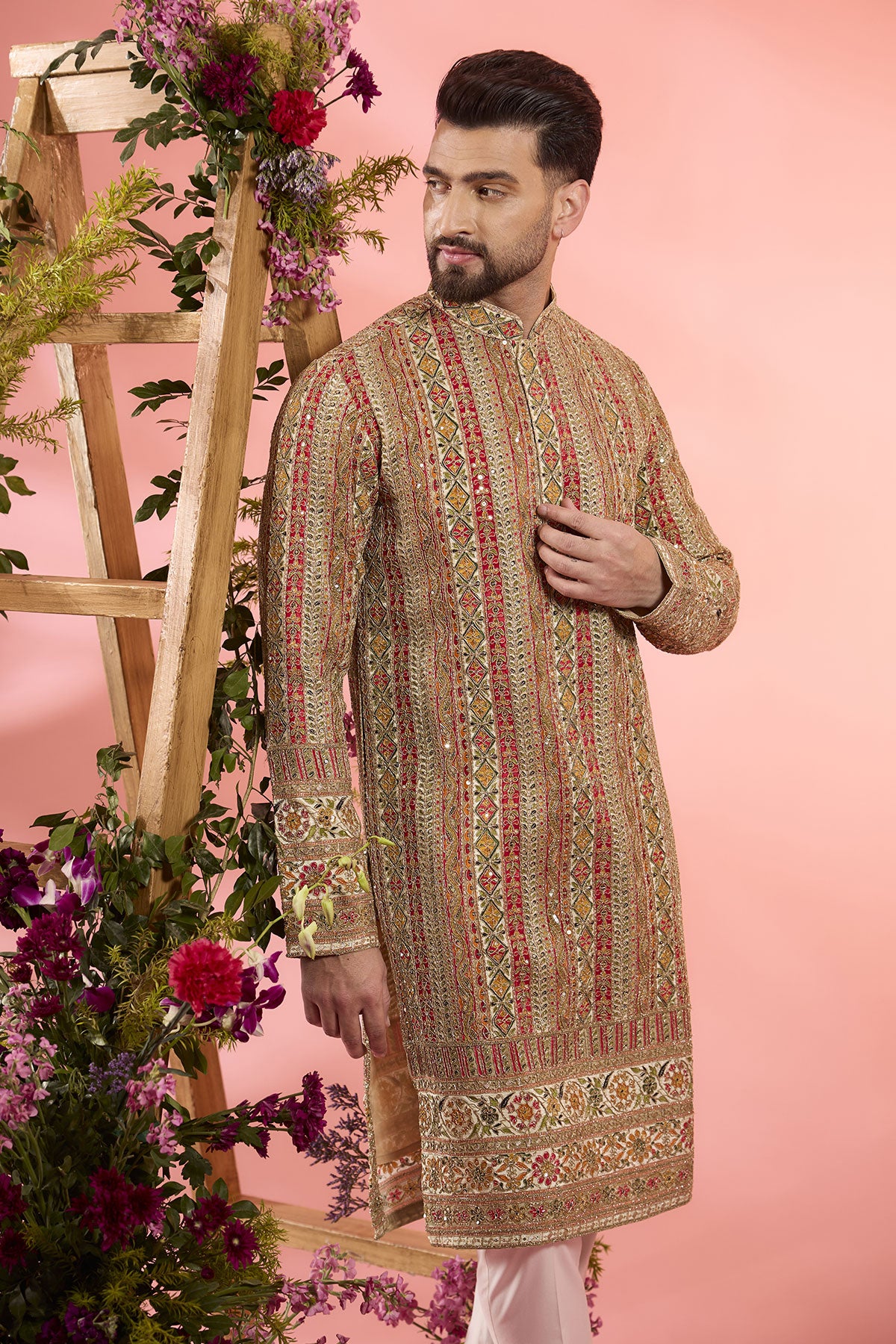 Multi-Colored Georgette Zari Work Kurta
