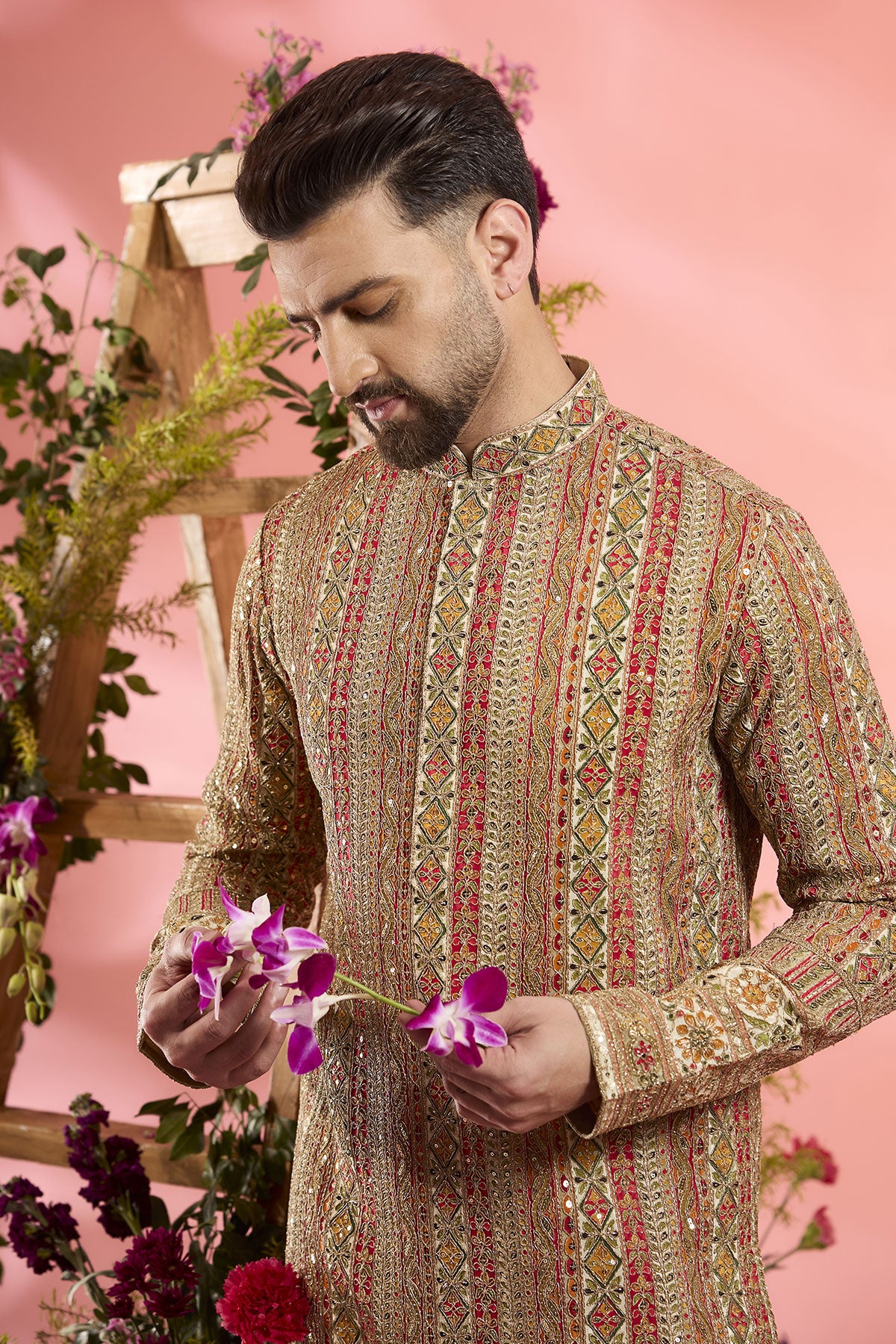 Multi-Colored Georgette Zari Work Kurta