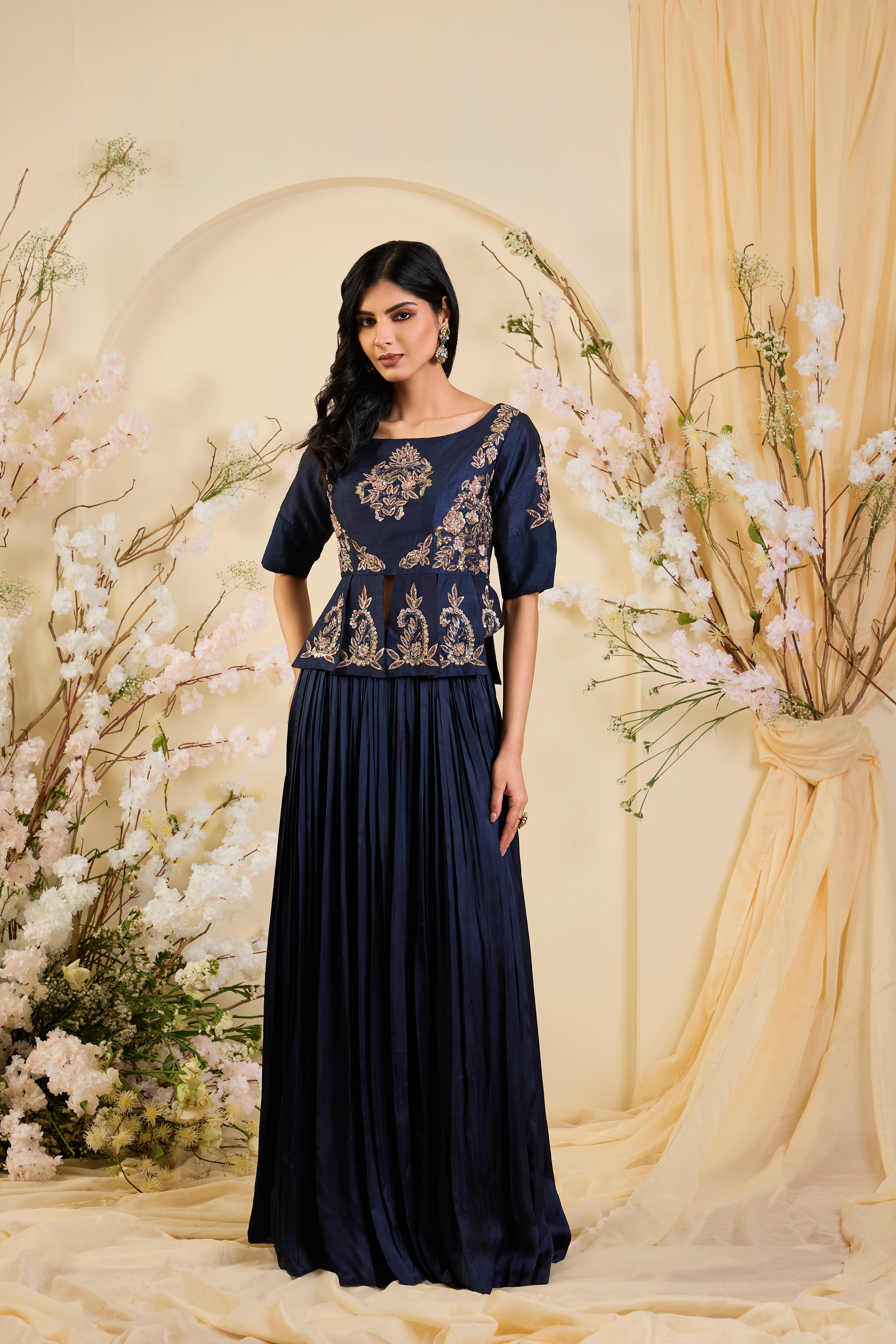 Midnight Opulence: A Symphony in Navy-Gold and Multicolour Embroidery