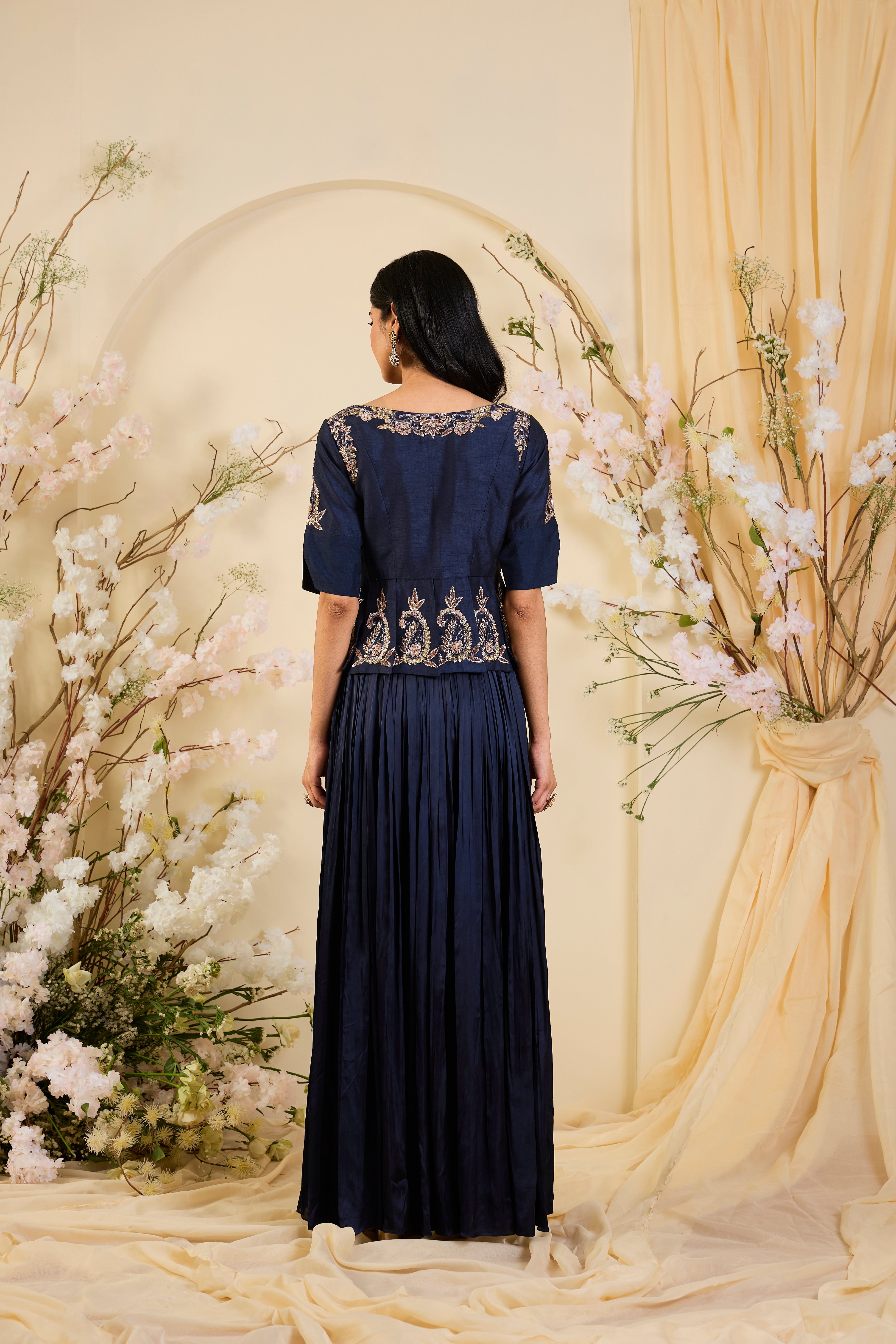 Midnight Opulence: A Symphony in Navy-Gold and Multicolour Embroidery