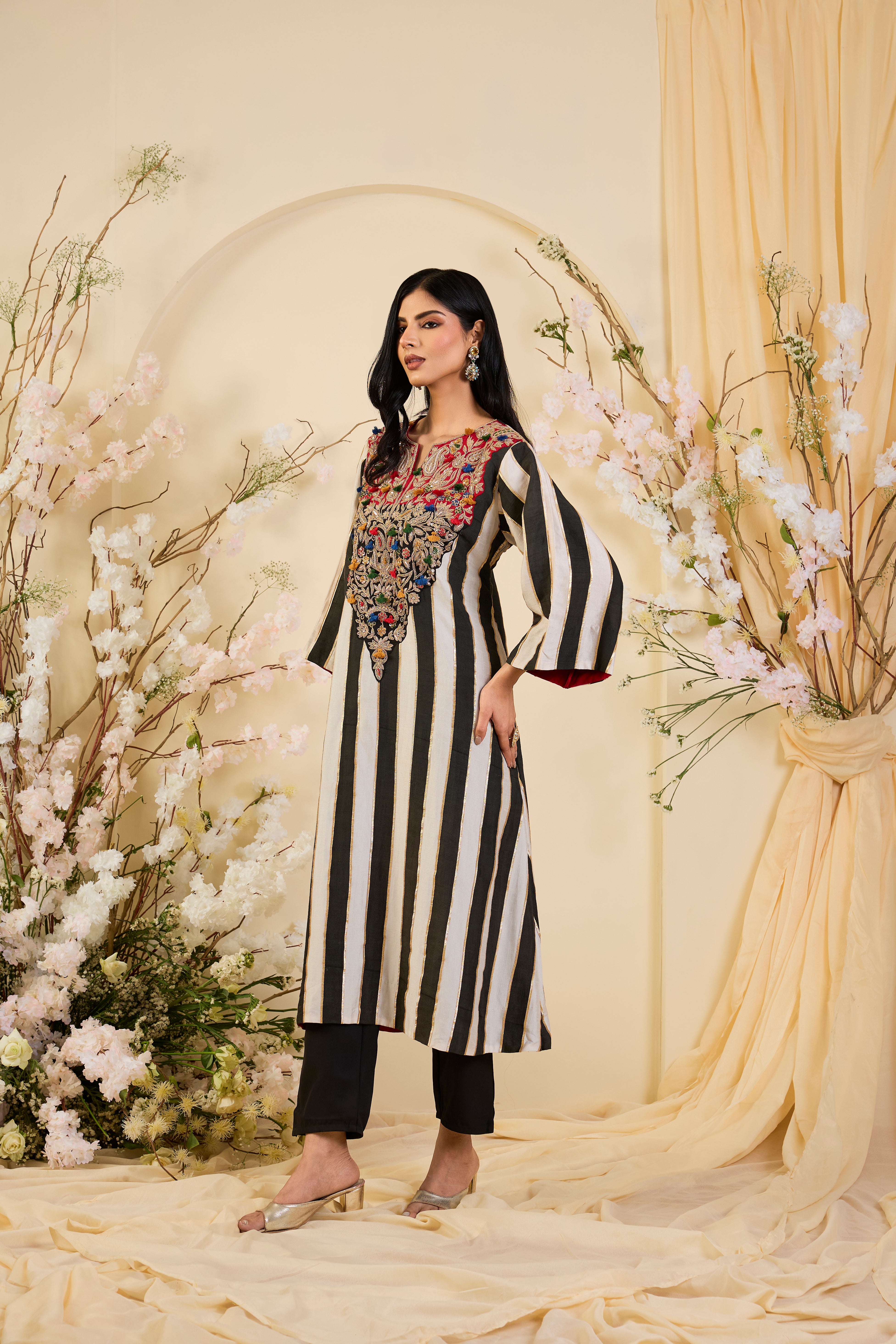 Noir Regalia: The Striped Symphony of Heritage & Opulence