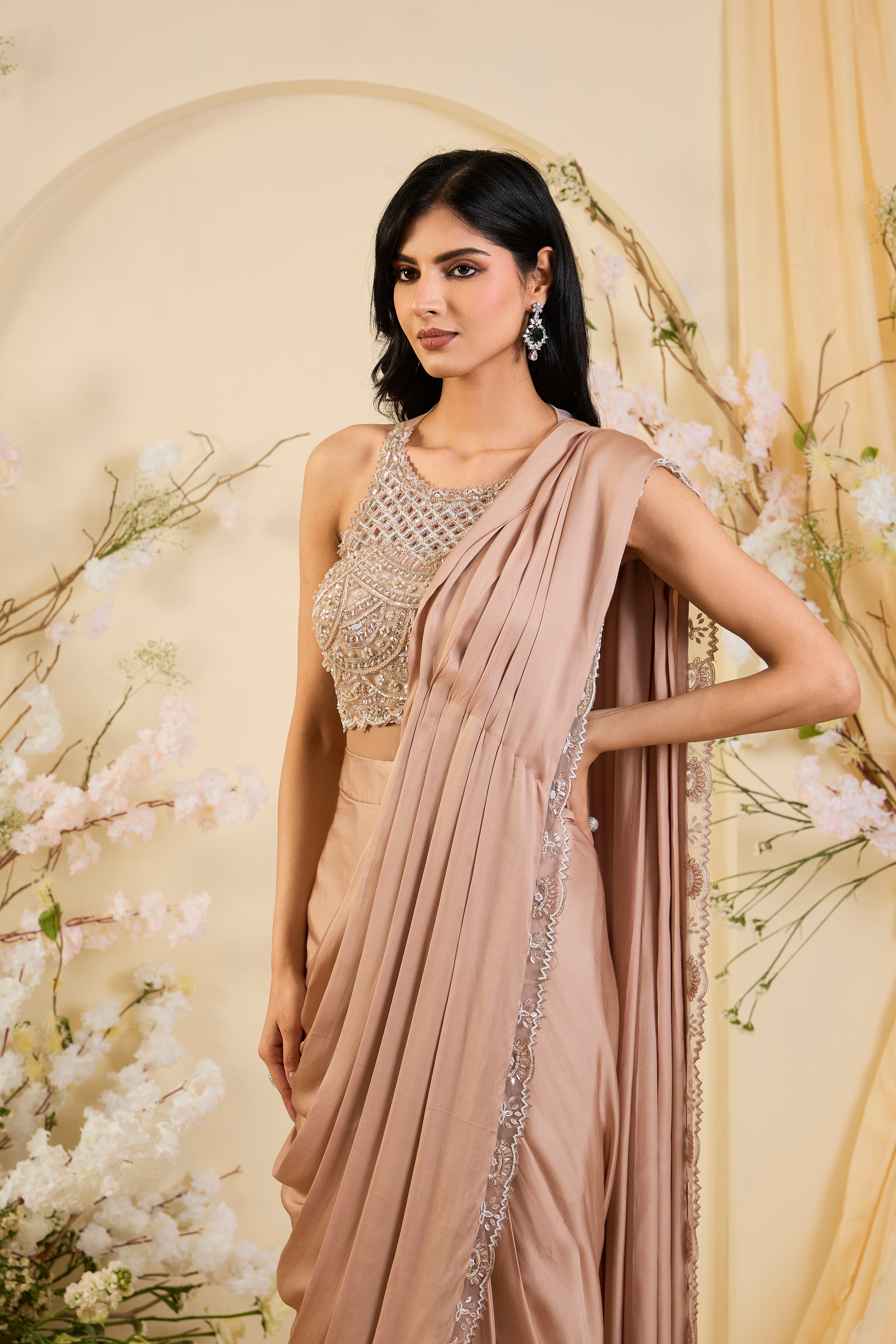 Blush Radiance: A Drape of Crystal Elegance