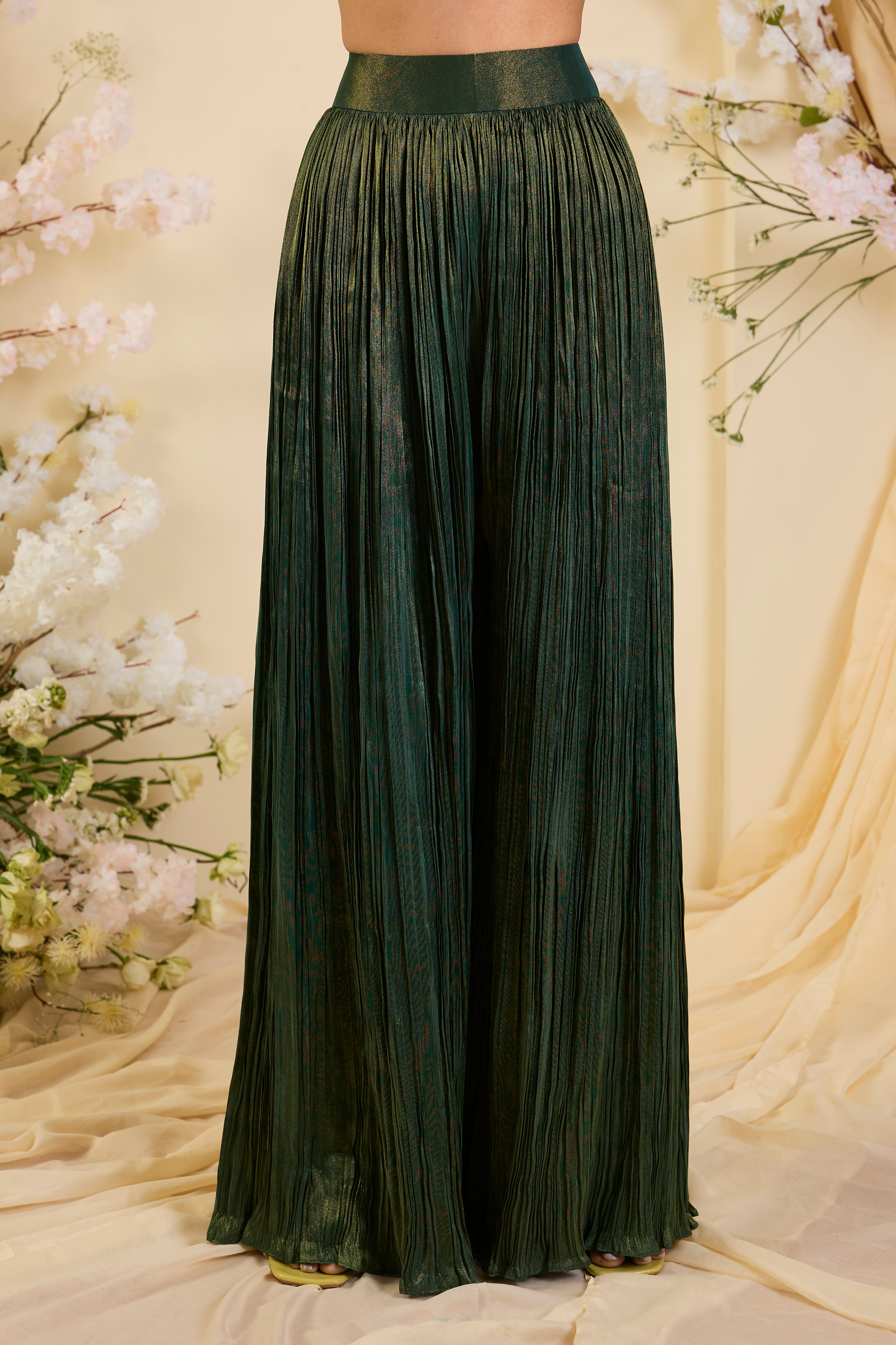 Emerald Heirloom: Regal Silk Kurta Set with Ornate Embroidery & Flowing Palazzo