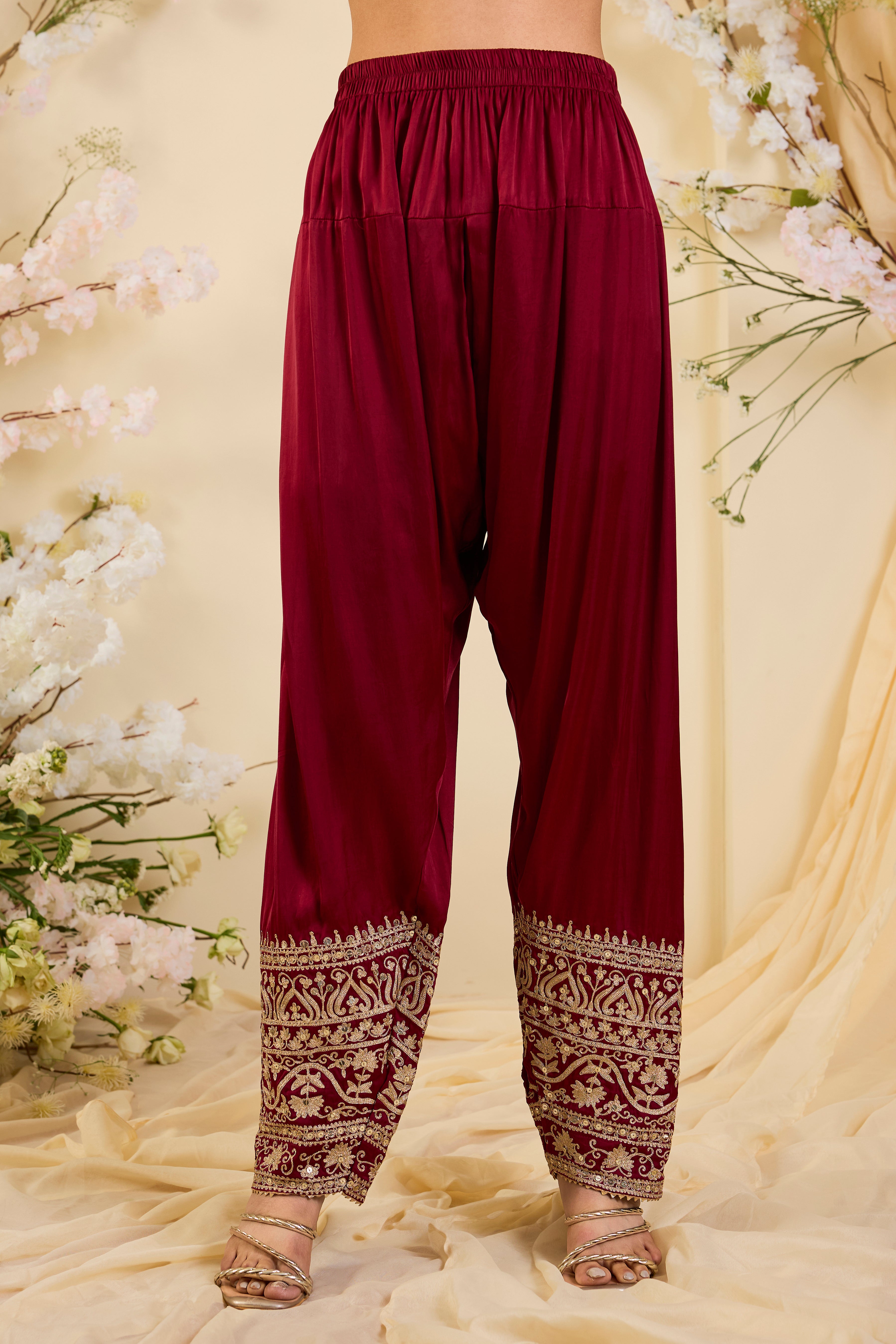 Neel Riwaayat: Indigo Kurta Set with Antique Zari Embroidery & Crimson Accents