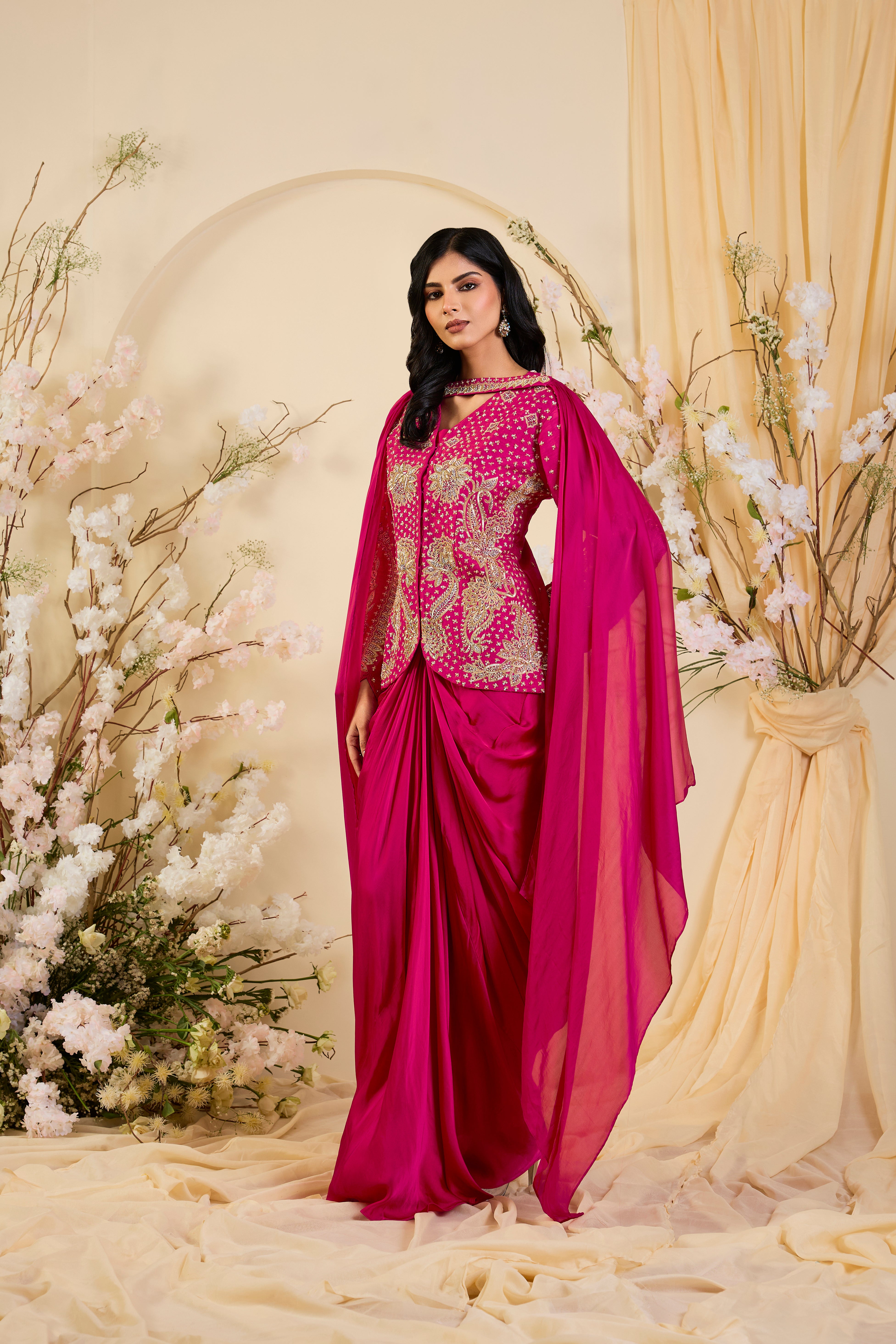 Rani Radiance: Regal Jacket Set with Sculpted Drape
