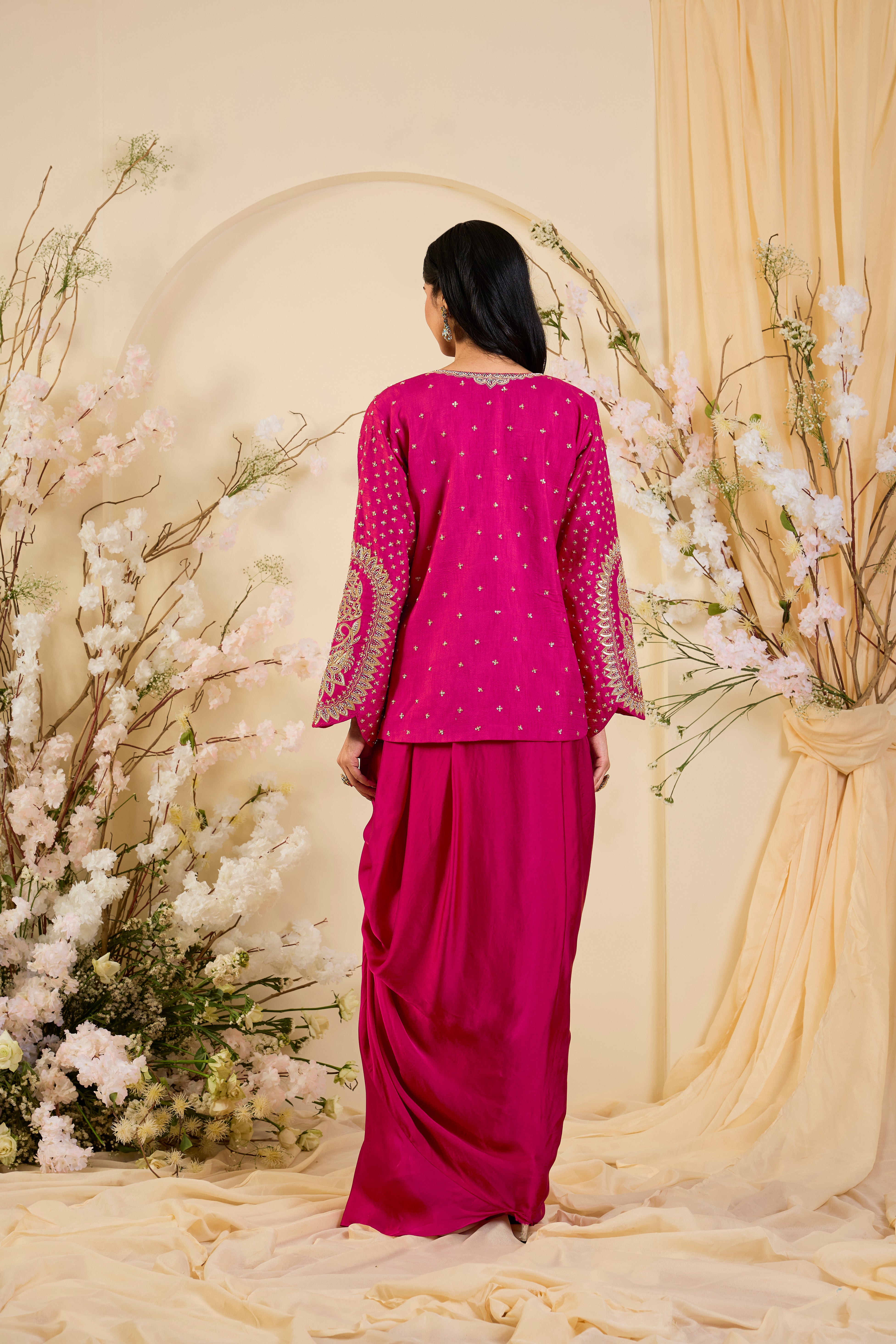 Rani Radiance: Regal Jacket Set with Sculpted Drape