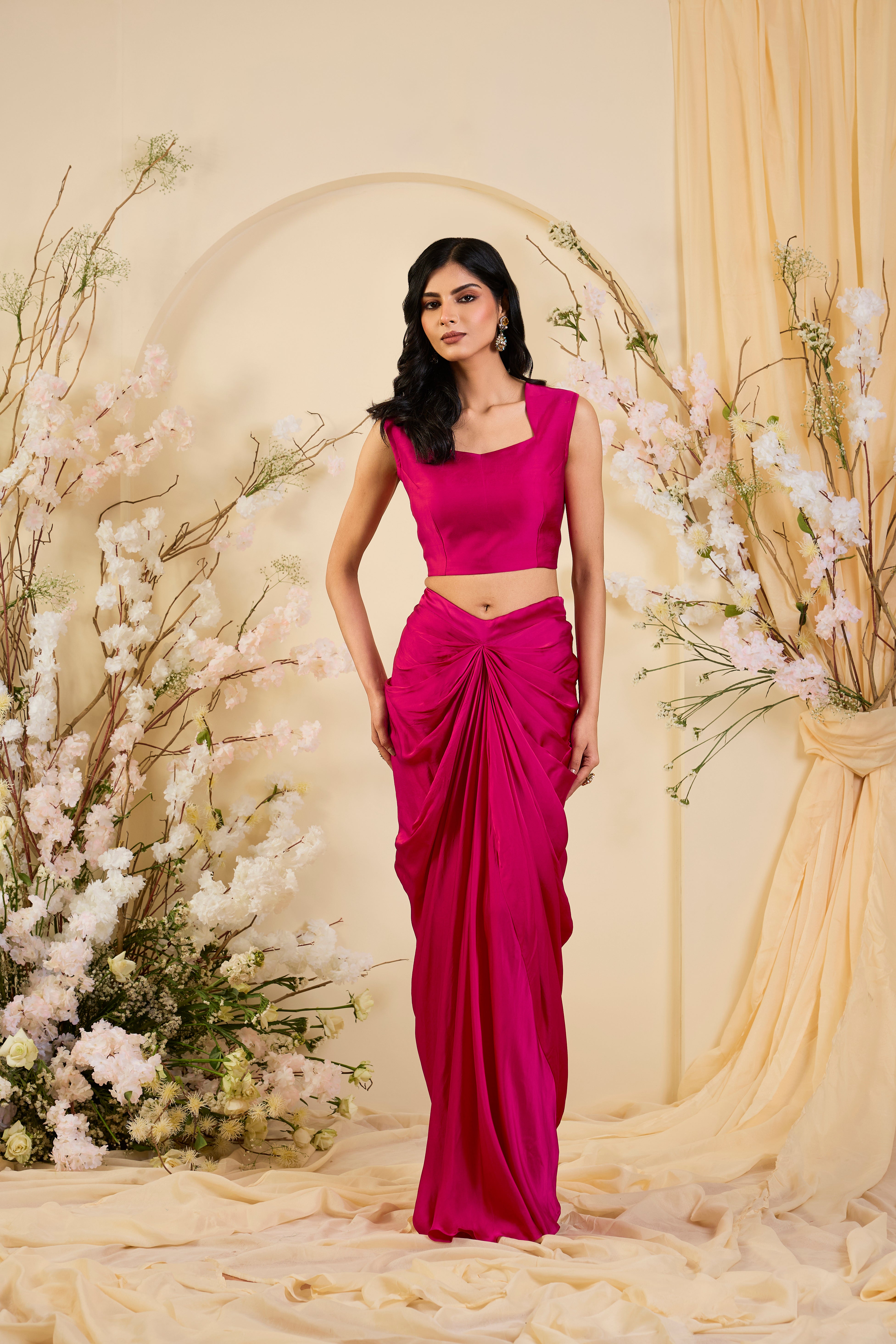 Rani Radiance: Regal Jacket Set with Sculpted Drape