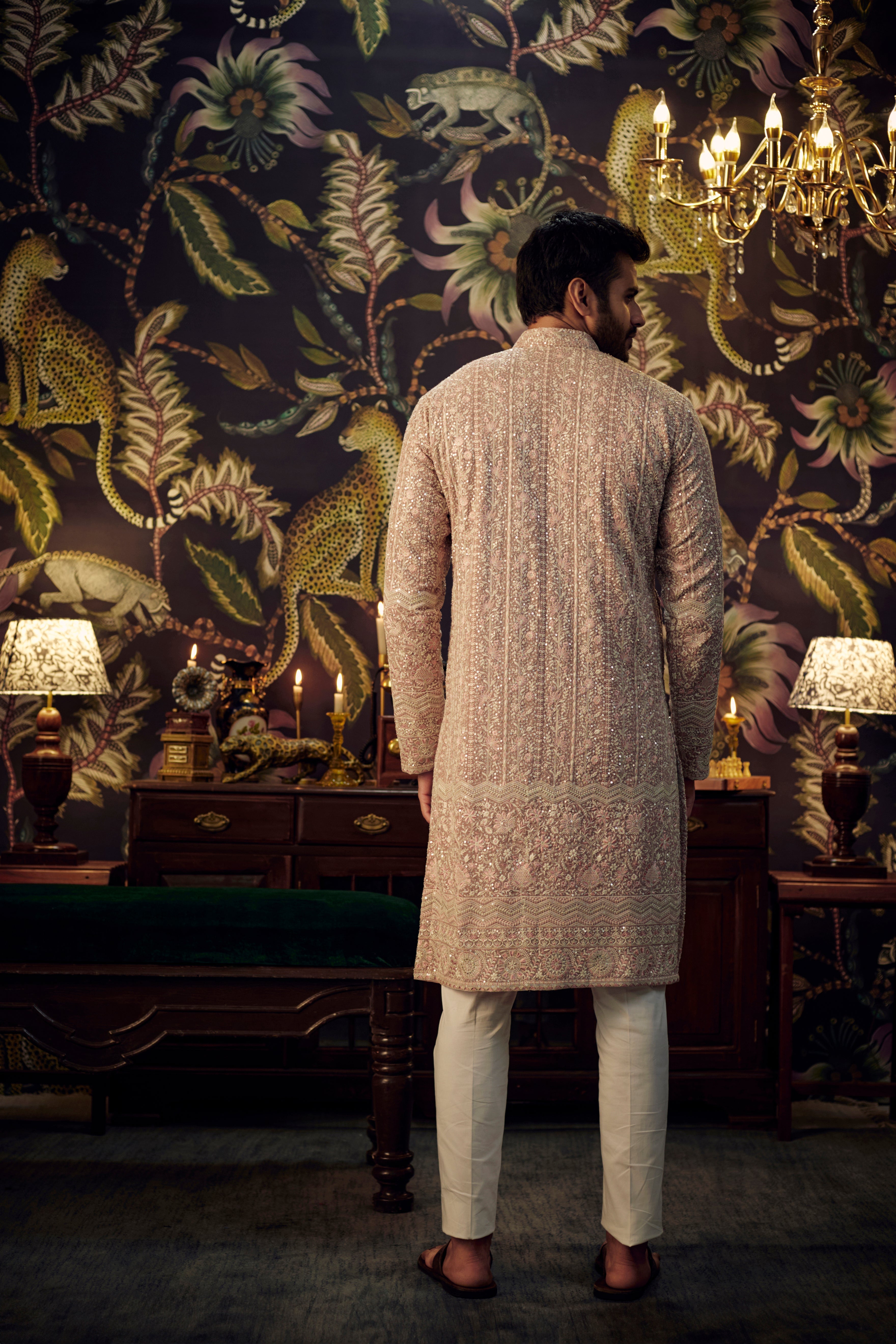 Mud Pink Chikankari kurta with intricate floral embroidery - kasbahmen
