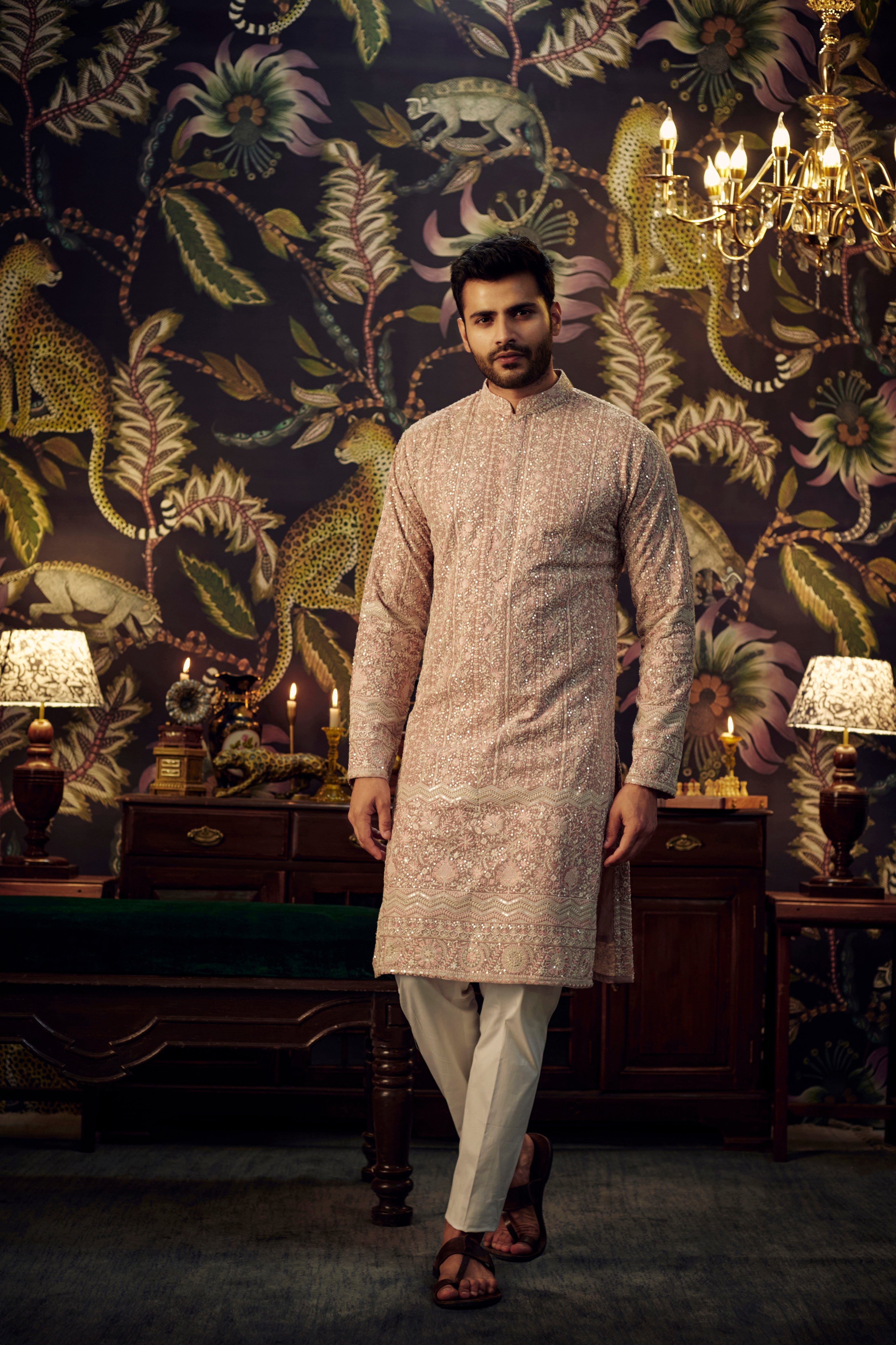 Mud Pink Chikankari kurta with intricate floral embroidery - kasbahmen