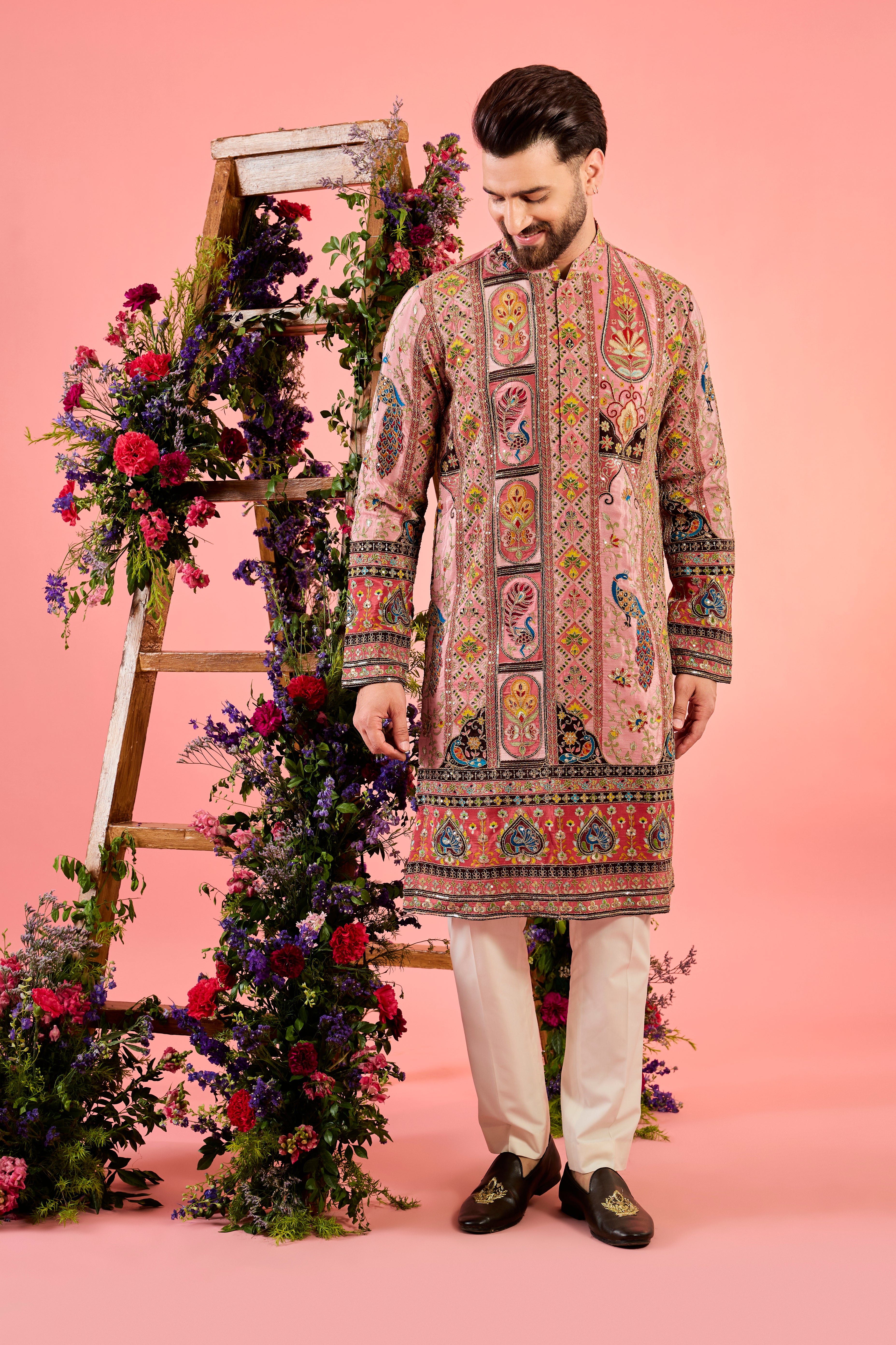 pink chikankari kurta with intricate zari detailing