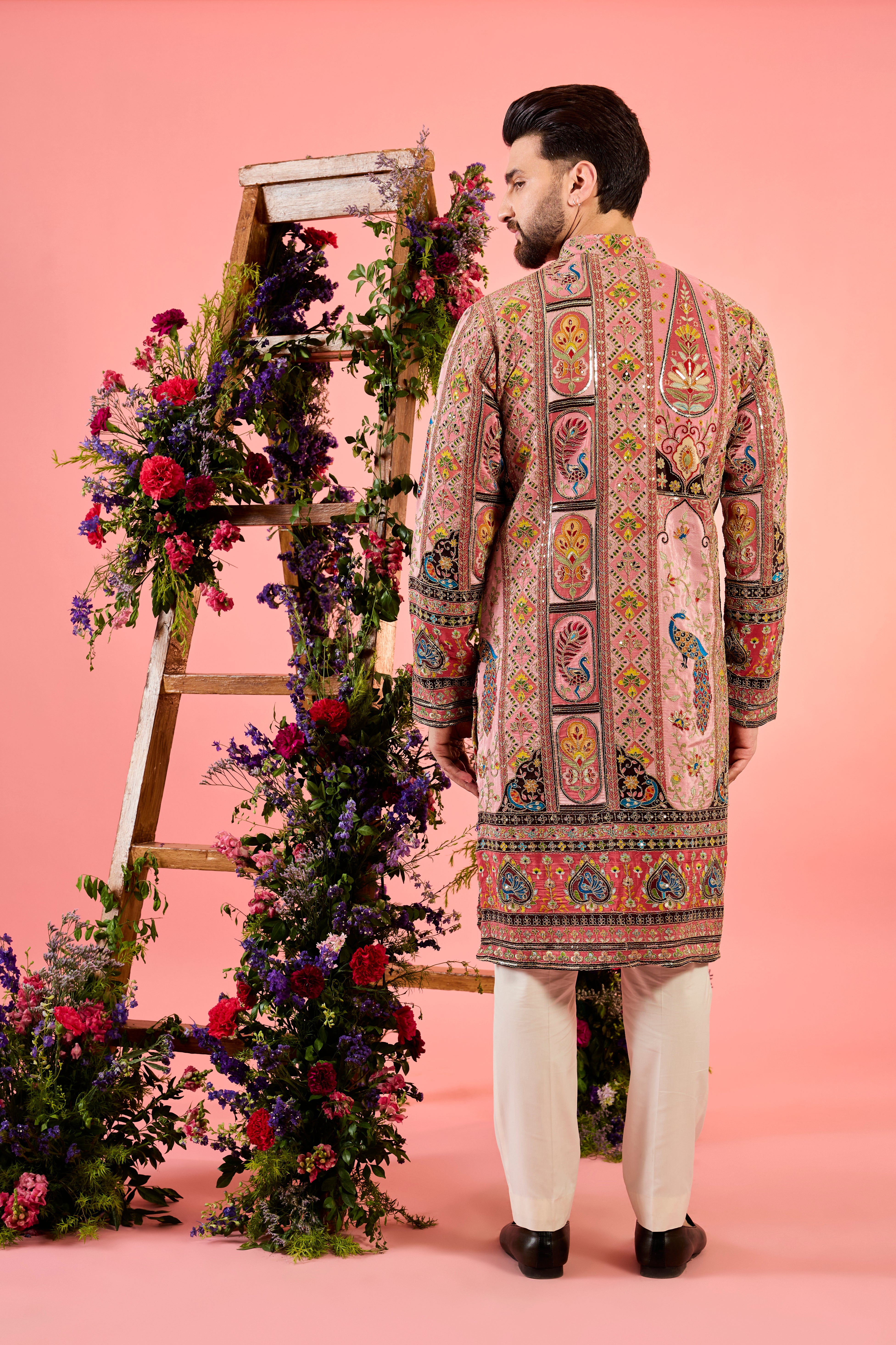 pink chikankari kurta with intricate zari detailing