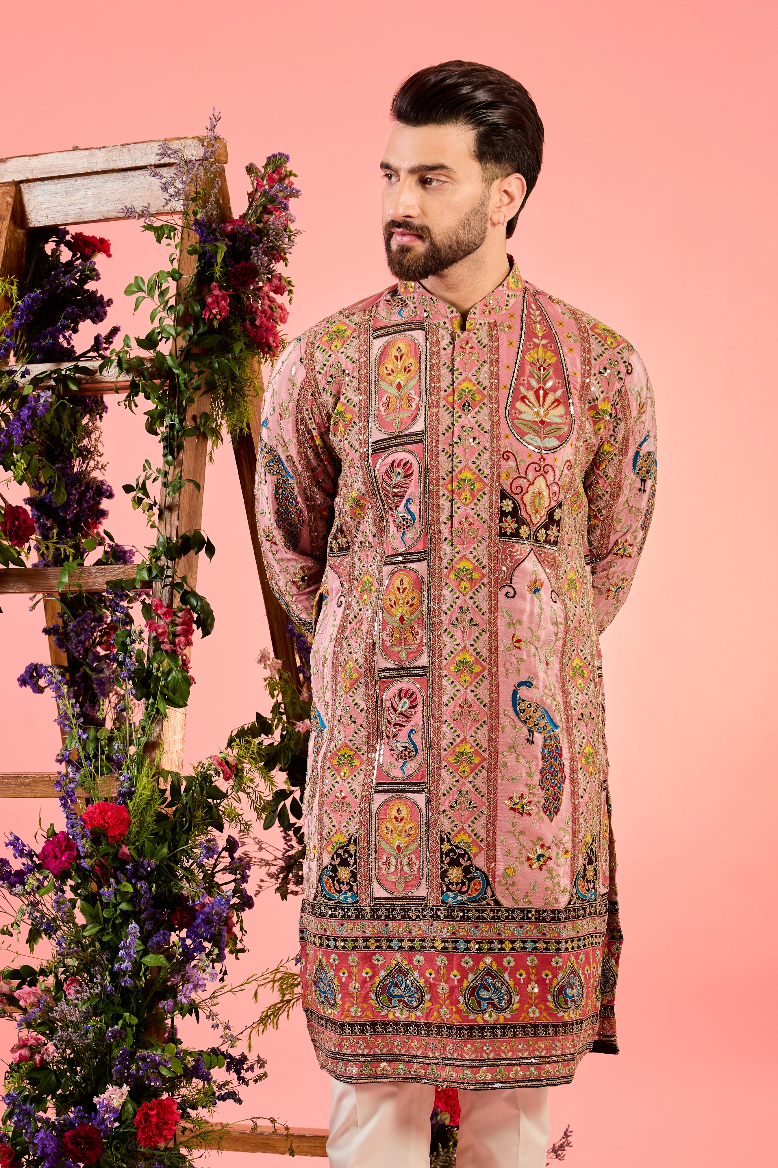 pink chikankari kurta with intricate zari detailing