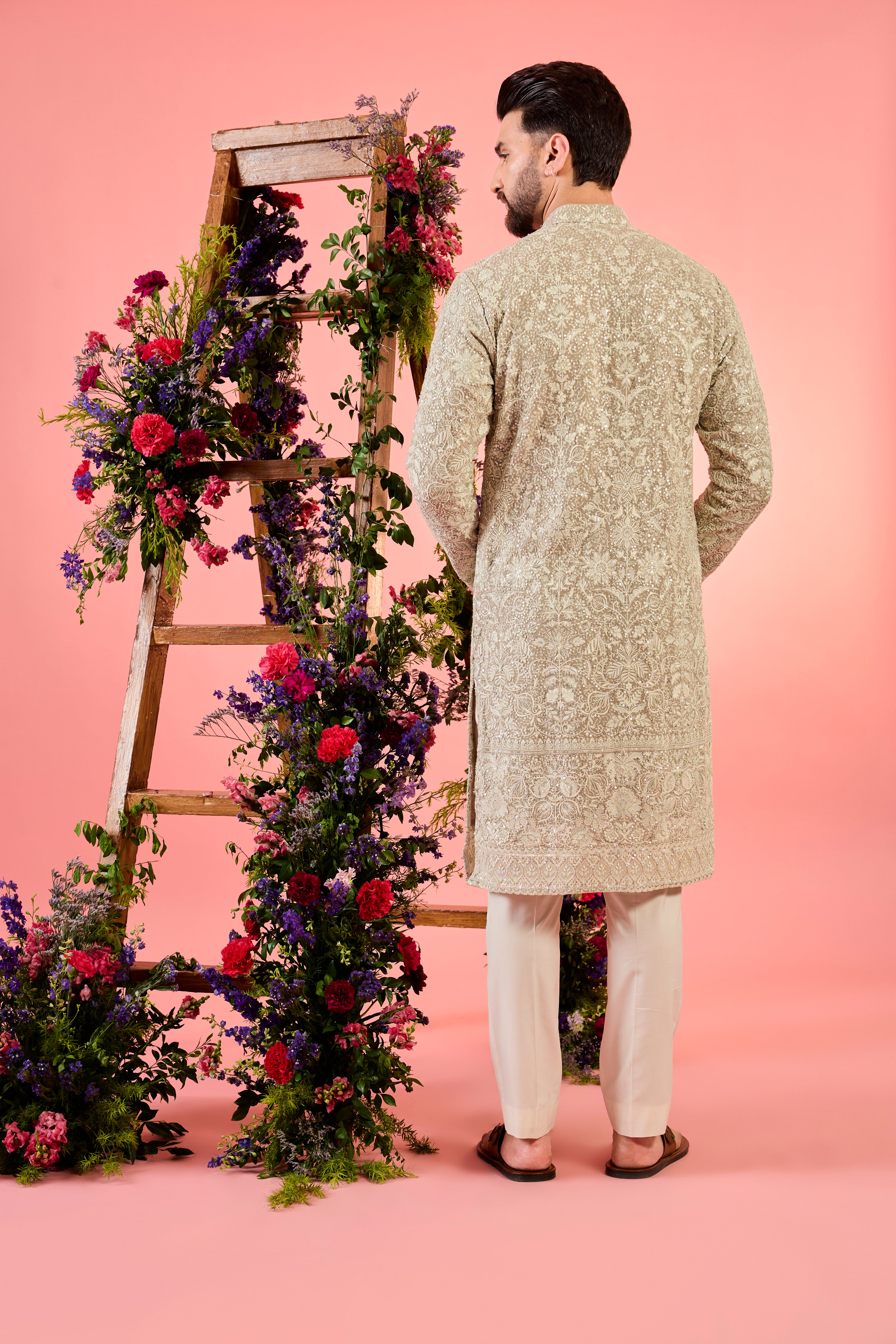 mouse chikankari kurta with sequin and threadwork interplay