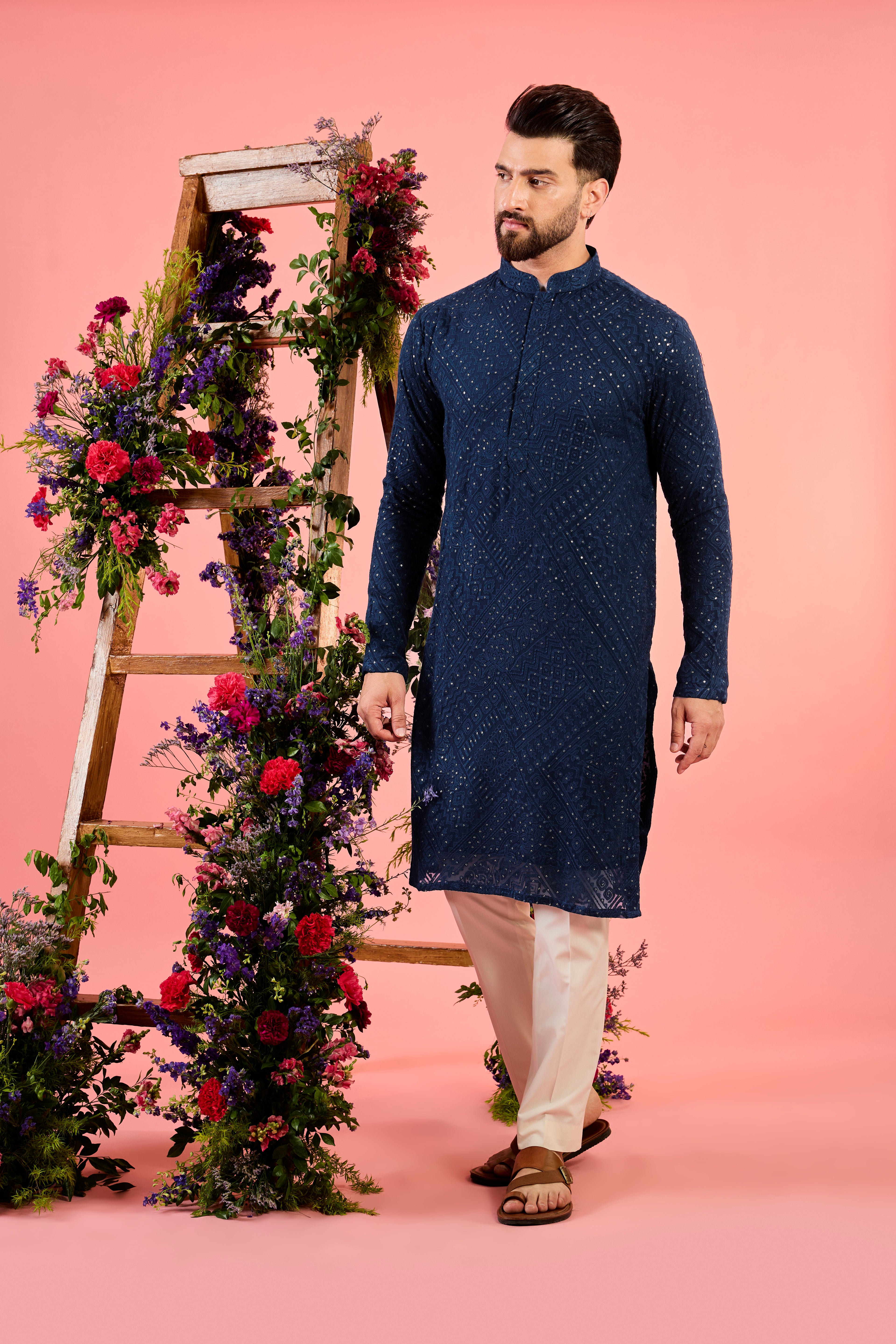 classic navy blue chikankari kurta