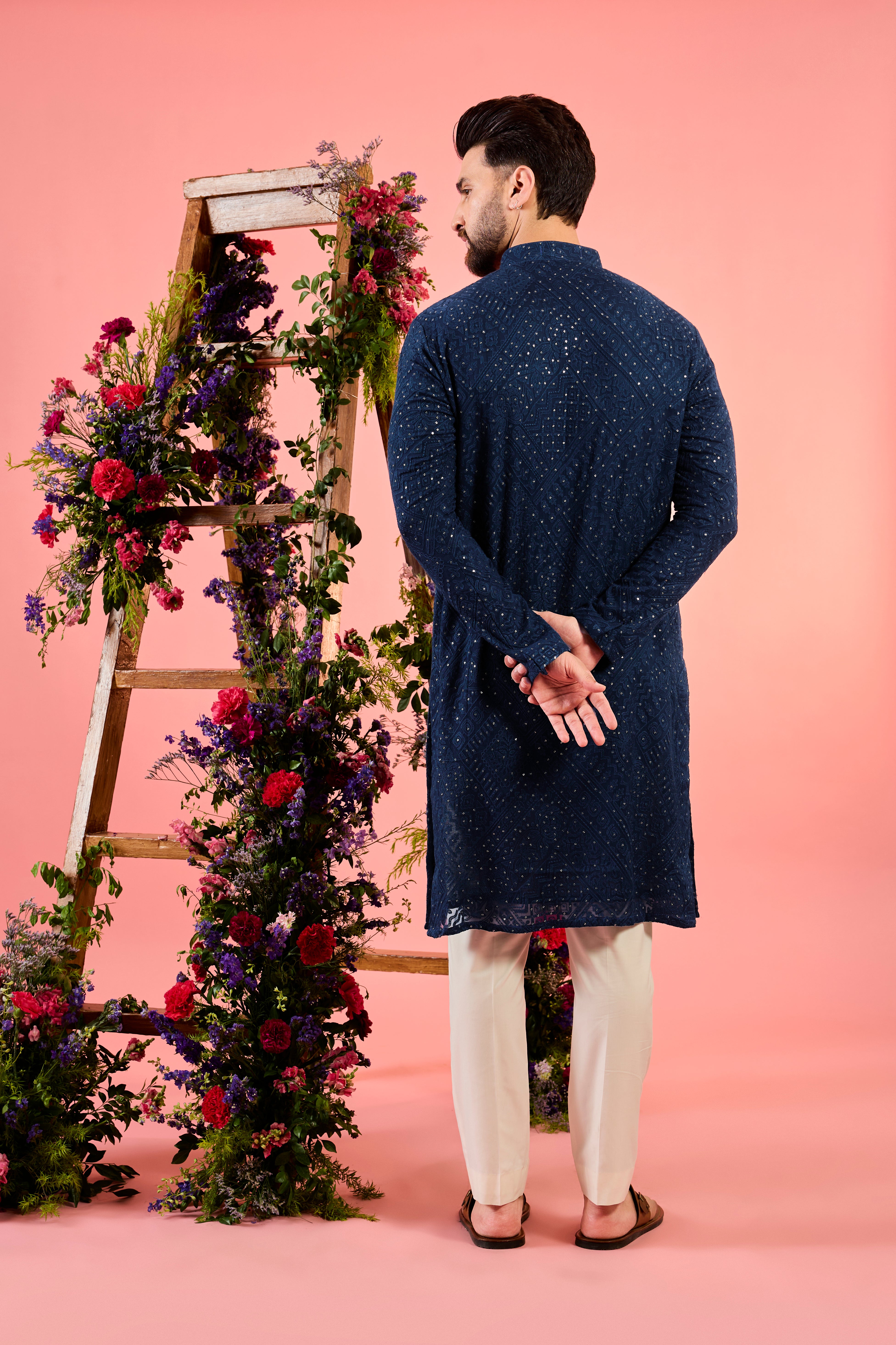 classic navy blue chikankari kurta