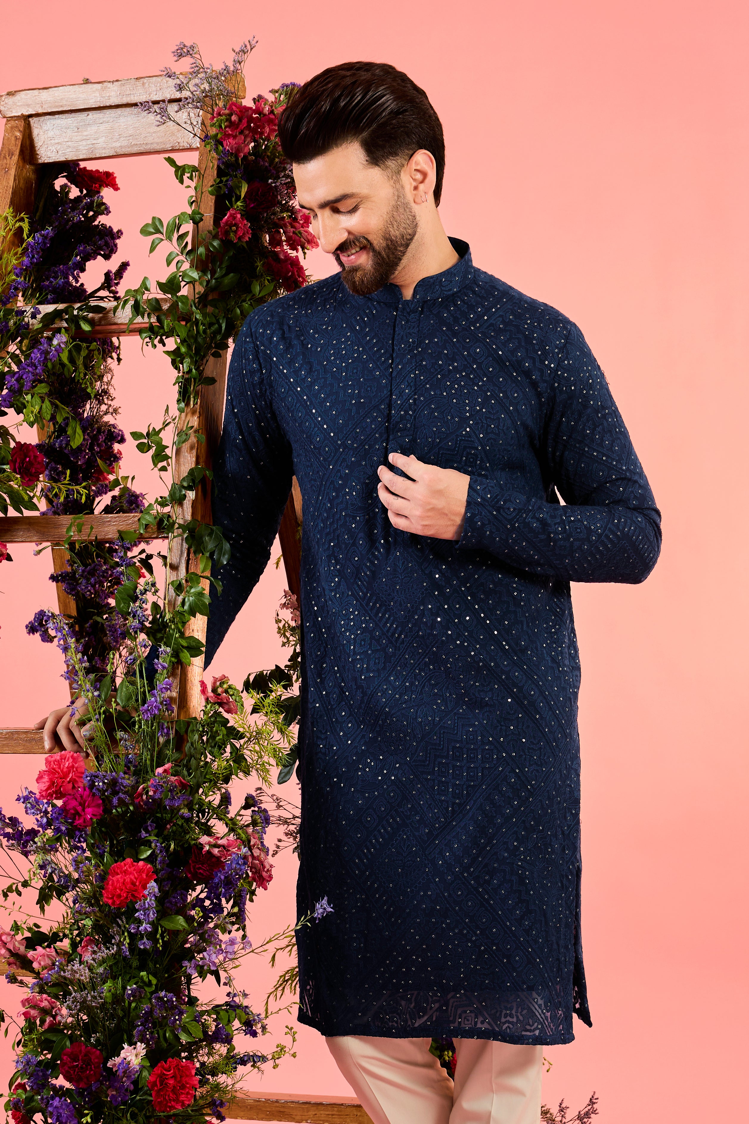 classic navy blue chikankari kurta