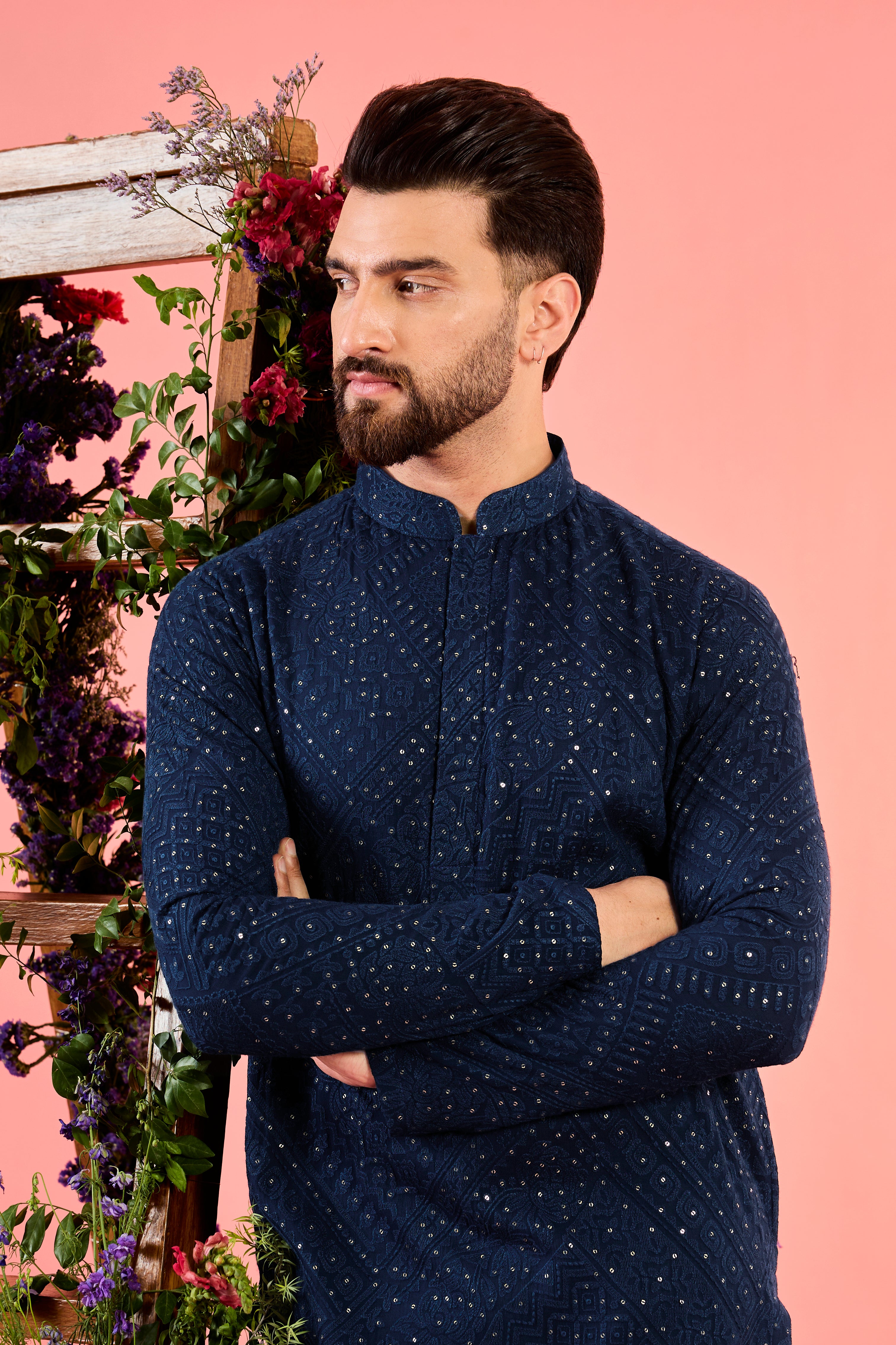 classic navy blue chikankari kurta