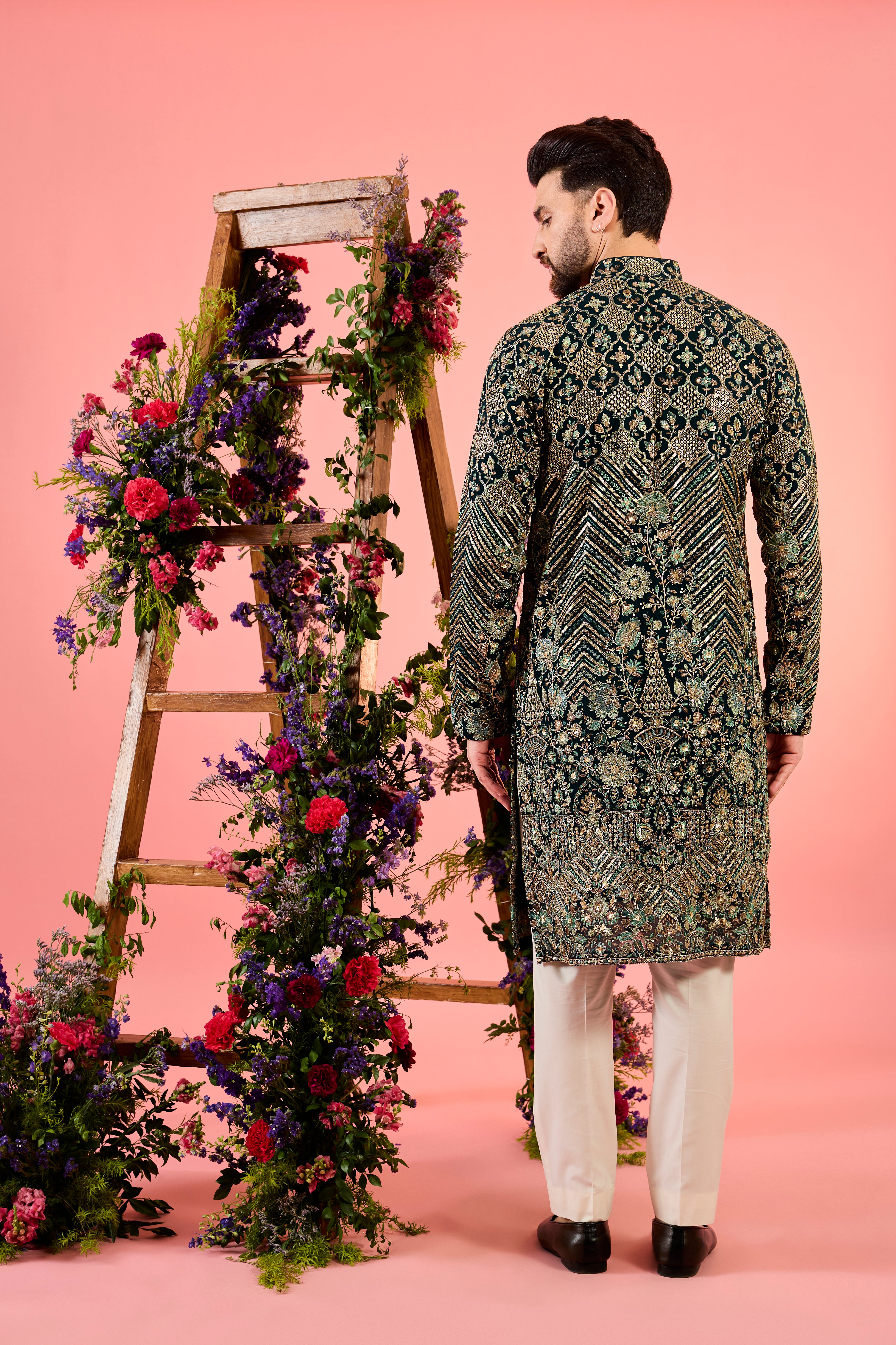 The royal heritage - midnight teal kurta with sequin and detailed abstract floral embroidery