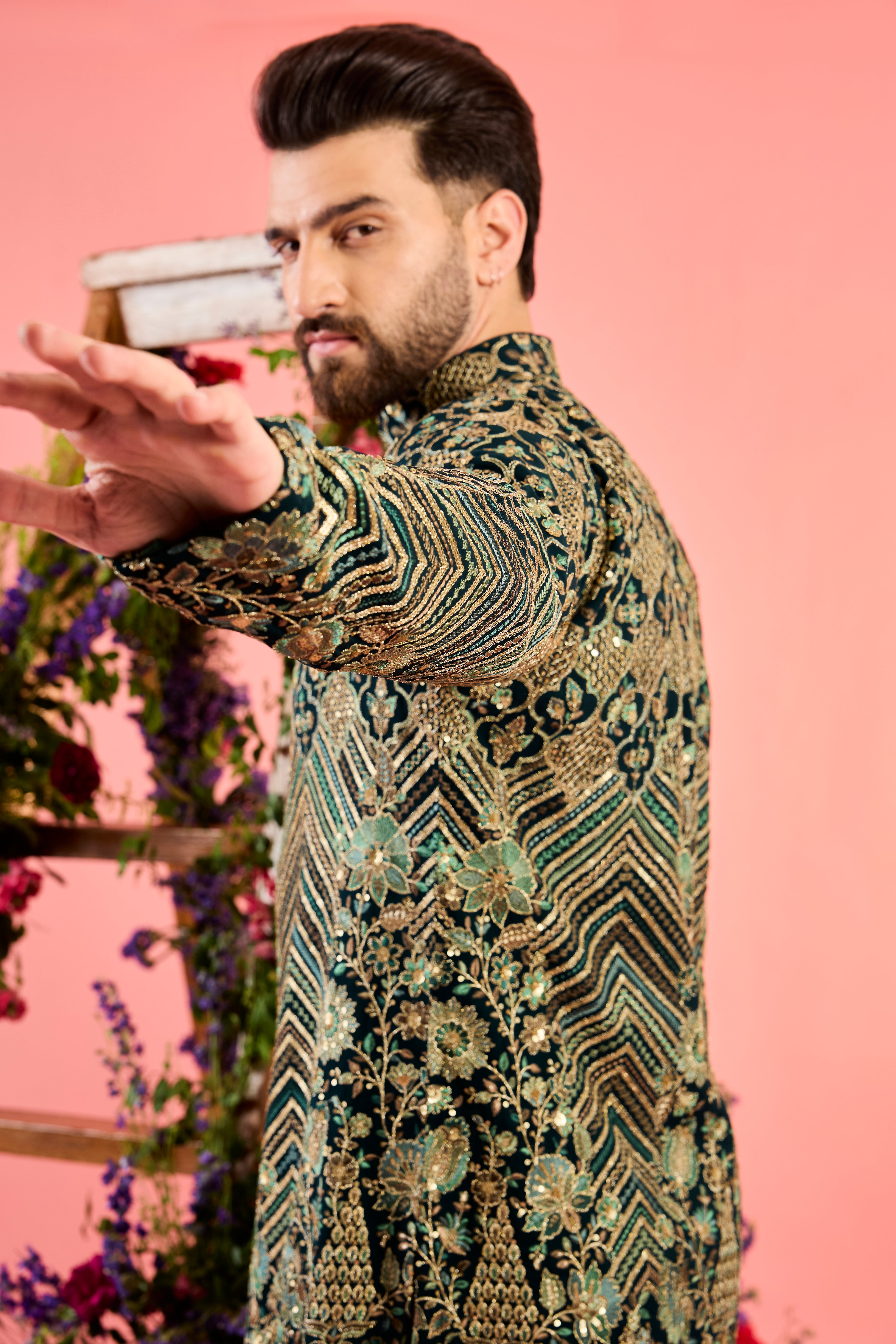 The royal heritage - midnight teal kurta with sequin and detailed abstract floral embroidery