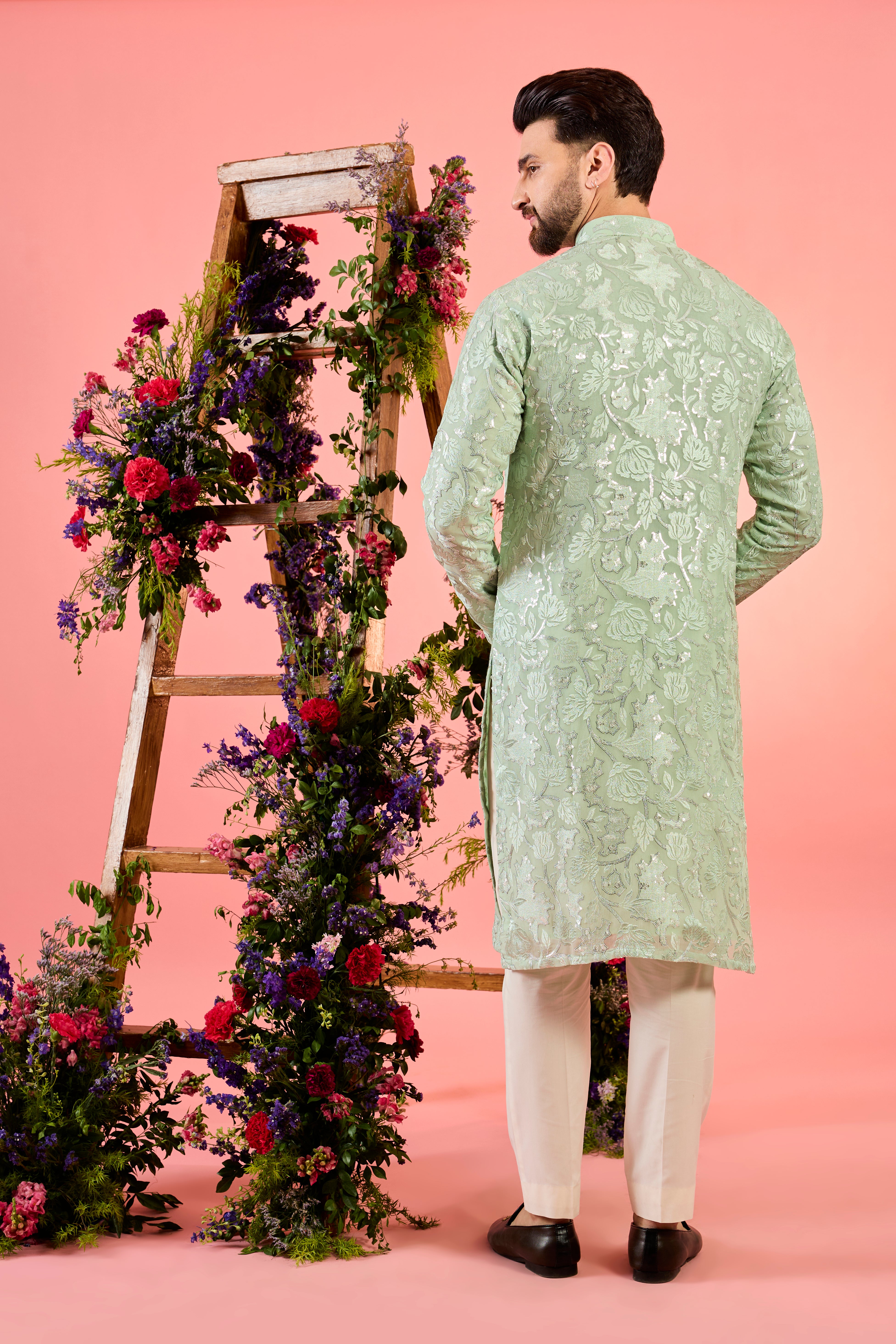 sea green floral chikankari kurta