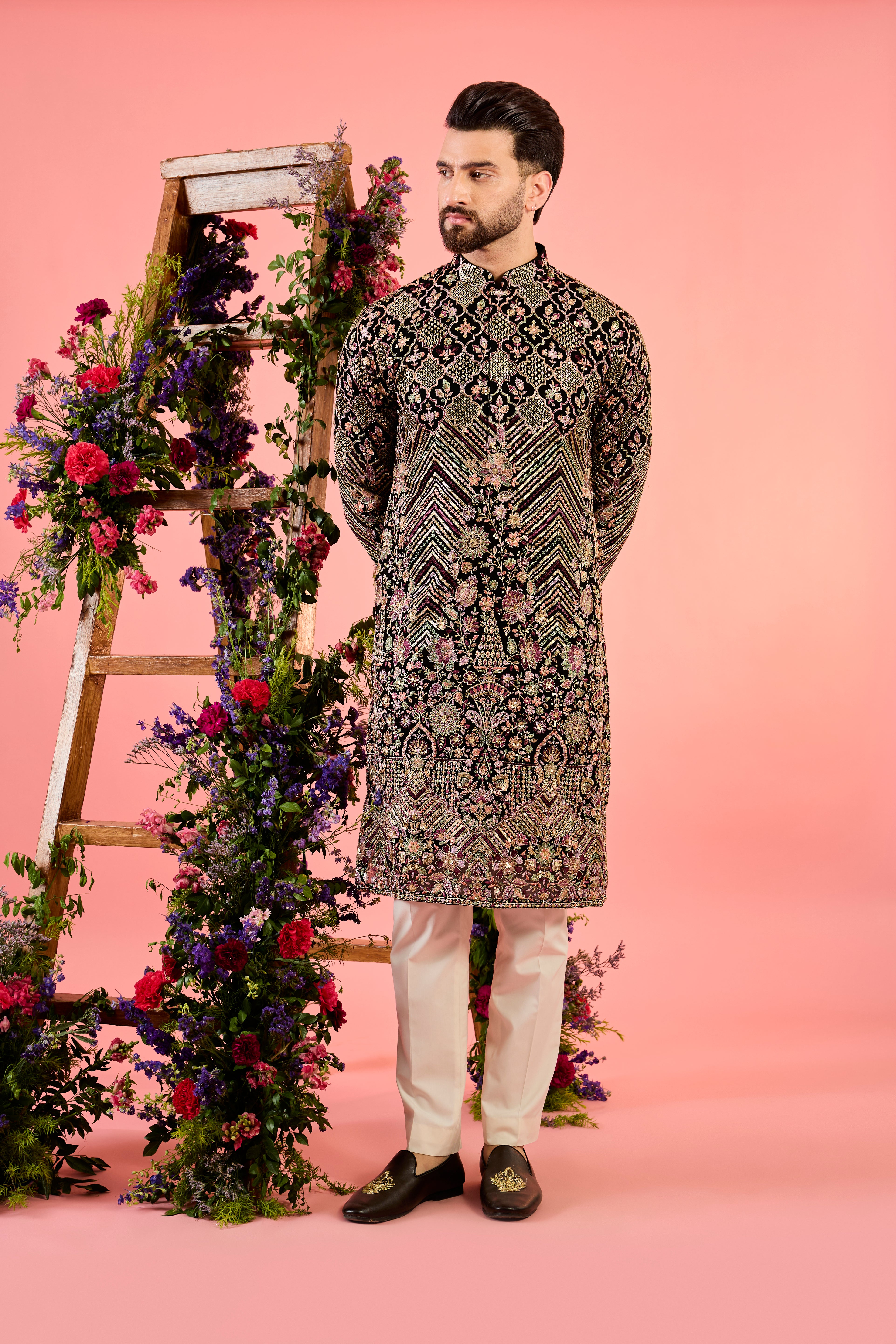 The royal heritage - midnight black kurta with sequin and detailed abstract floral embroidery