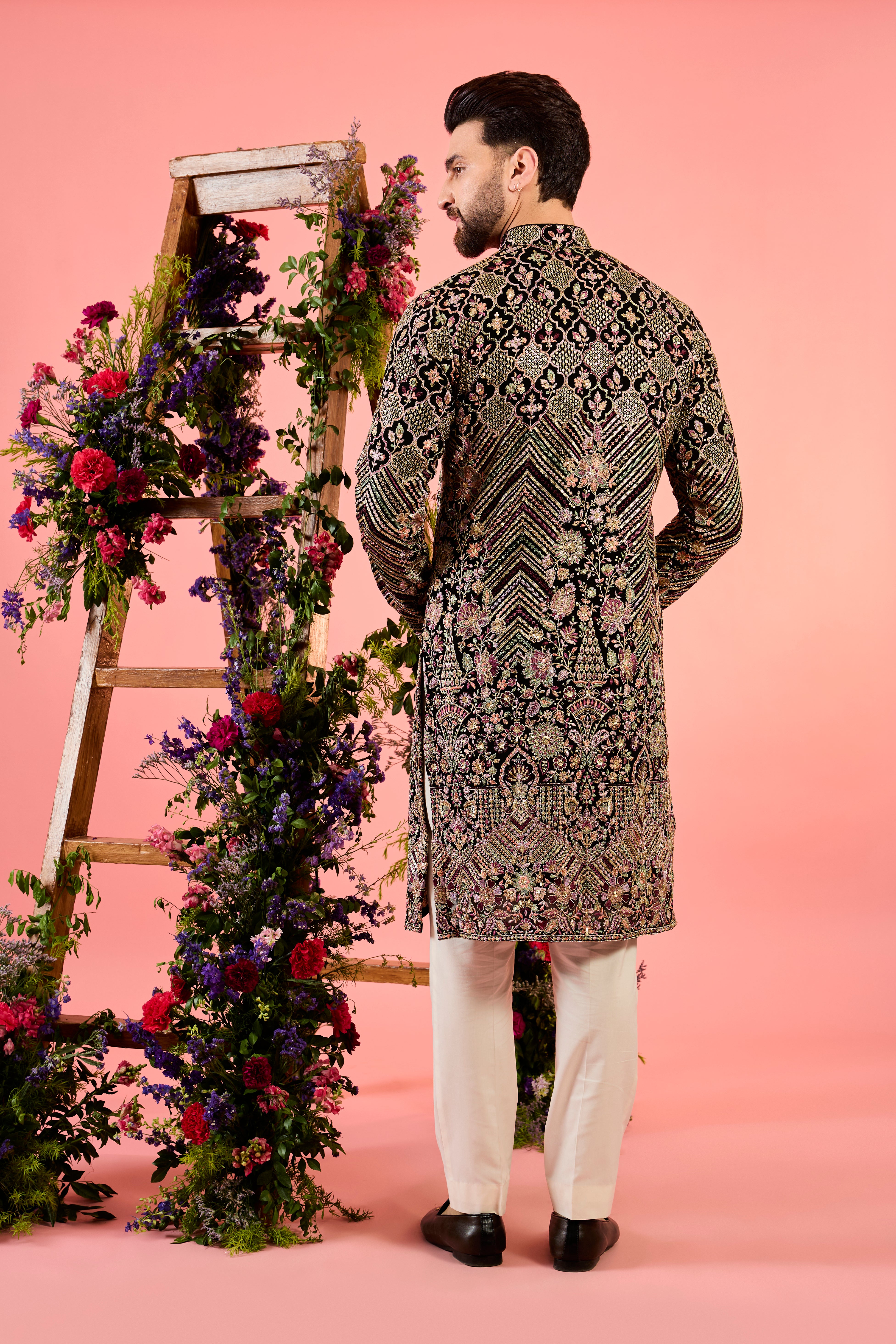 The royal heritage - midnight black kurta with sequin and detailed abstract floral embroidery